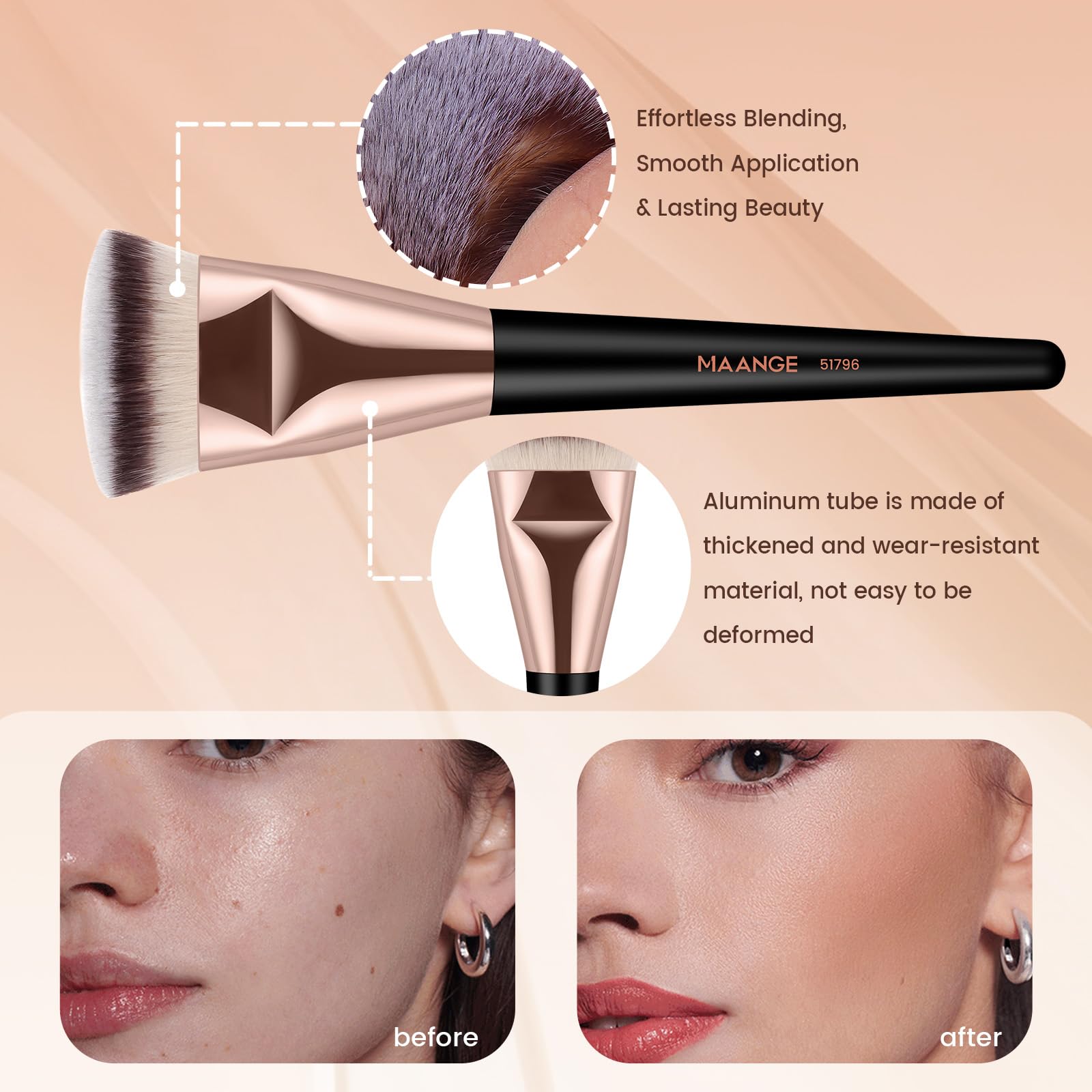 Set di 4 pennelli da trucco, pennello per fondotinta e pennello angolato per correttore, perfetto per miscelare liquidi, creme o cosmetici in polvere impeccabili