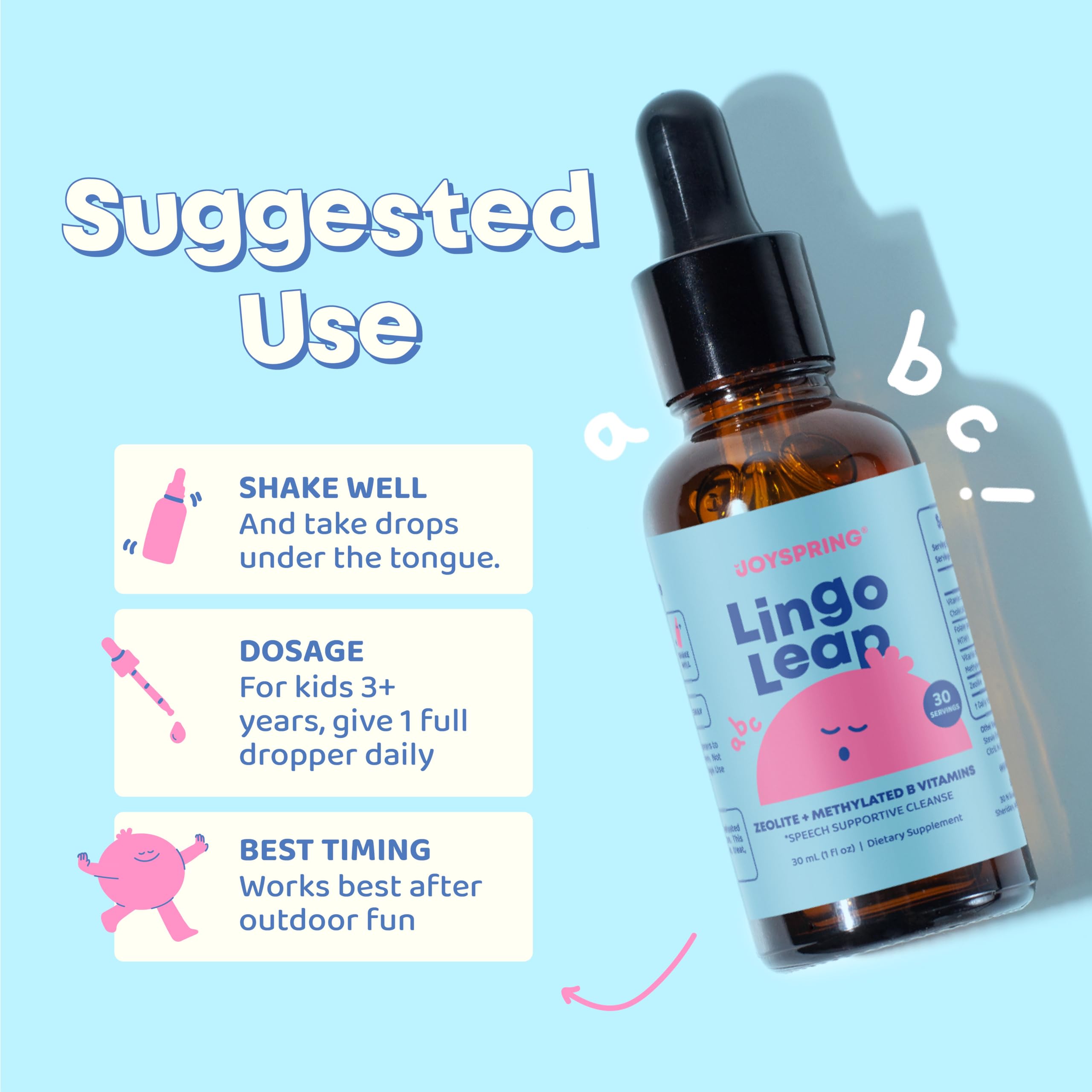 JoySpring LingoLeap B9 – L-Methylfolate 5-MTHF Plus Methyl B12 Kids Drops | MTHFR Supplement | Dual Action Formula – Methylcobalamin B12, Zeolite Drops | Grape-Flavored Vitamins | Ages 3+