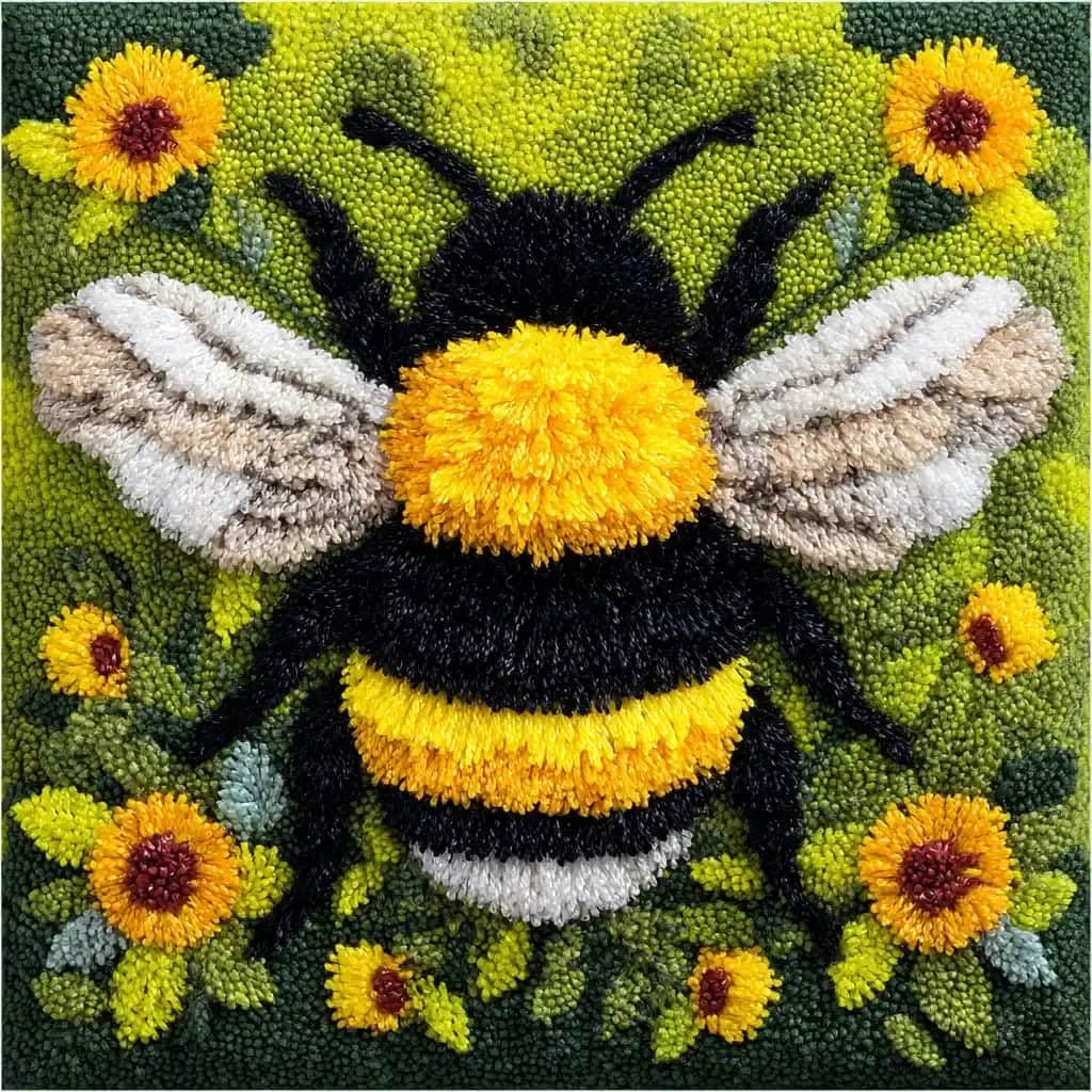 Kitquiver Latch Hook Rug Kits for Adults Bee DIY Latch Hook Cushion Cross-Stitch Embroidery Cushion Cover for Home Sofa Decoration 17X17 in.