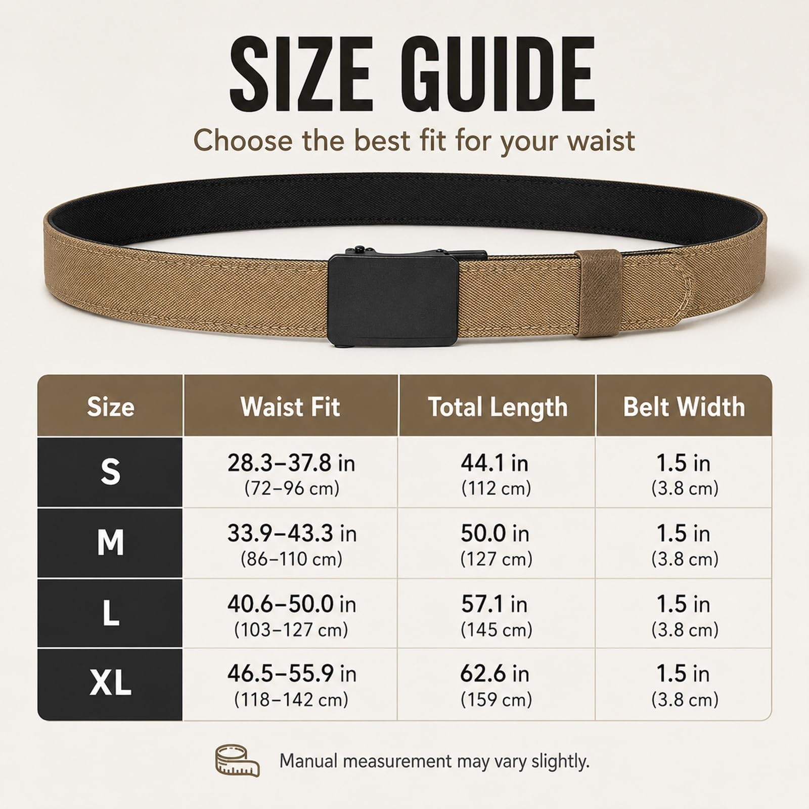Ceinture Homme 3.8cm en Nylon Double Couche, Boucle Micro-Réglable, Sangle Rigide pour Travail et Sport