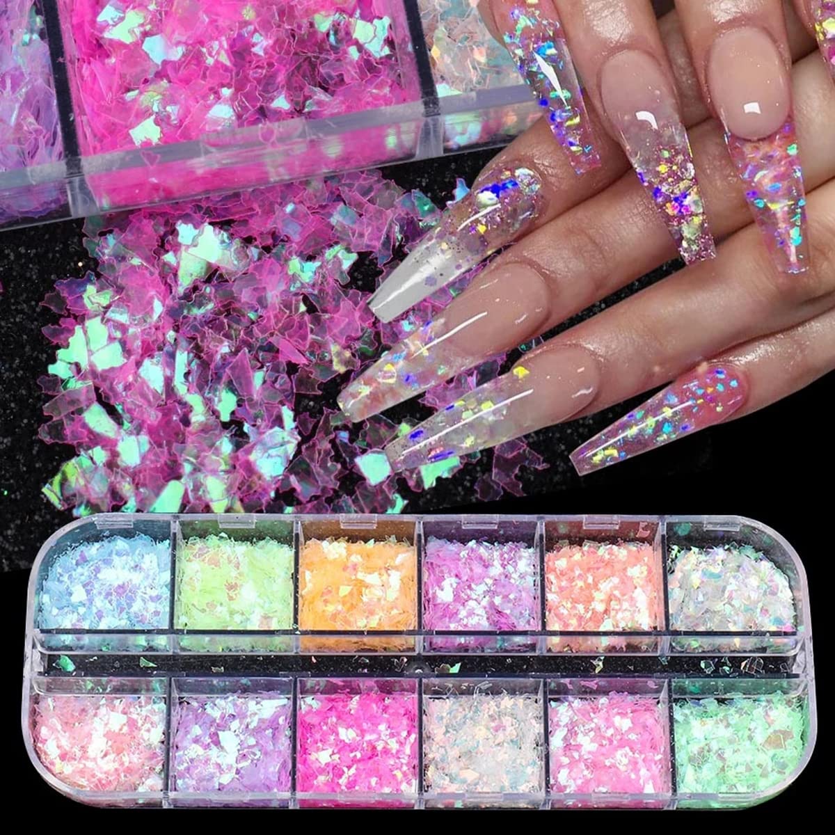 12 Grids Mermaid Nail Sequins Glitter Holographic Laser Decals for Women Girls Manicure Tips DIY Nail Art Decoration 3