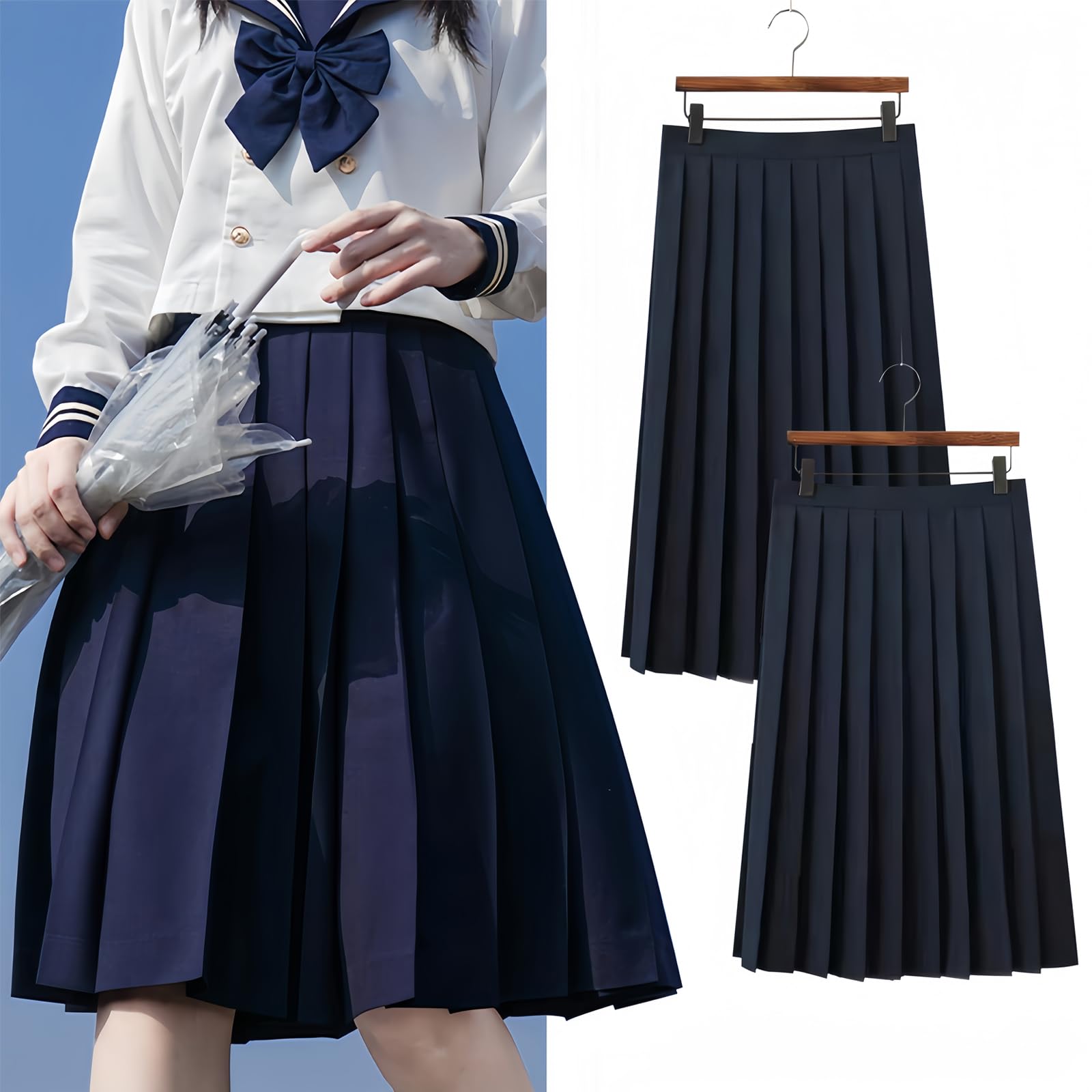 Amazon.co.jp: [NOKIJP] 制服スカート 無地 紺 黒 45/65/75CM丈