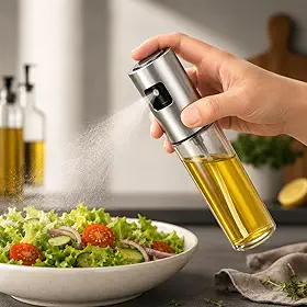 Borrifador Spray Azeite Vinagre Óleo Premium Vidro Inox 100ml Dosador Pulverizador Cozinha