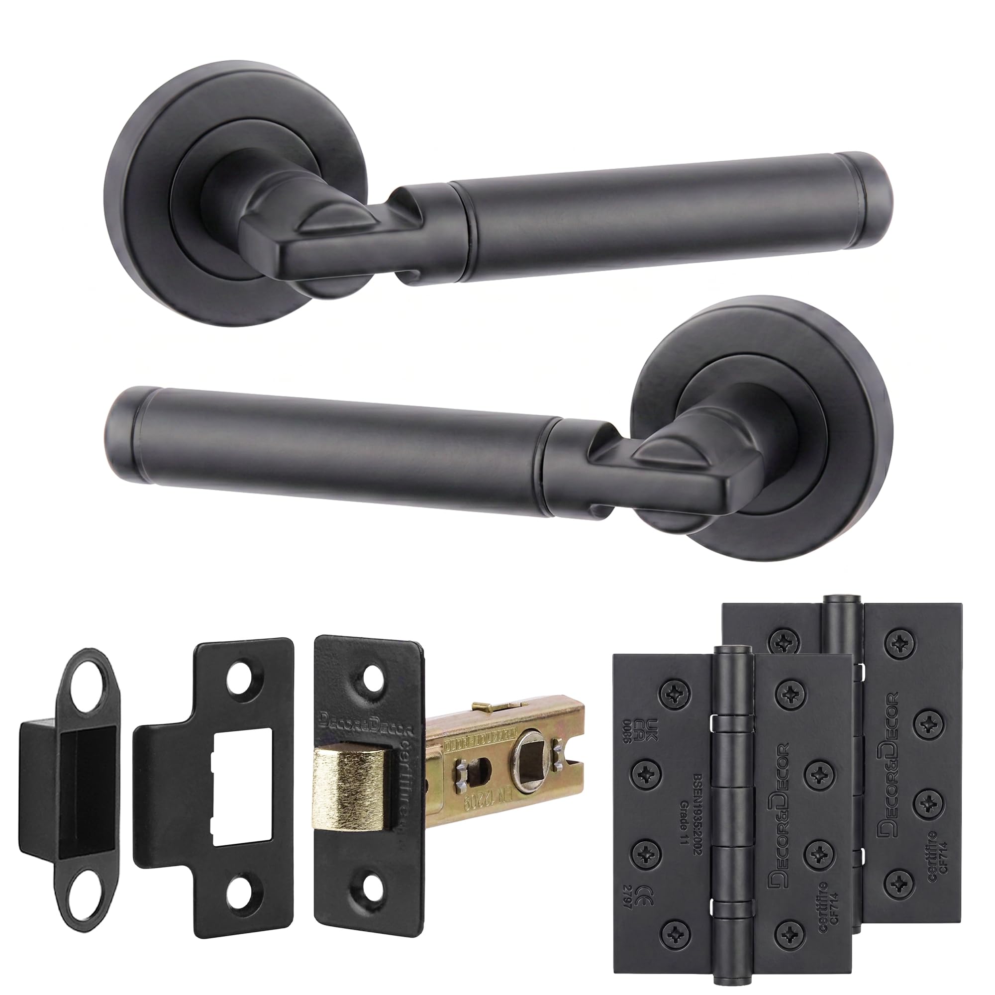 Decoranddecor Enigma Matt Black Internal Door Handles, Hinge Kit 102mm