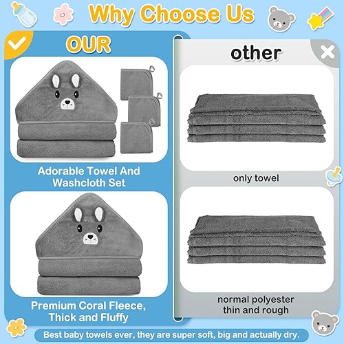 Miniatura 2 de 4 toallas de bebé con capucha, toalla suave para bebé, toalla de baño absorbente para bebé, toallas de bebé y 3 paños de bebé para recién nacidos,