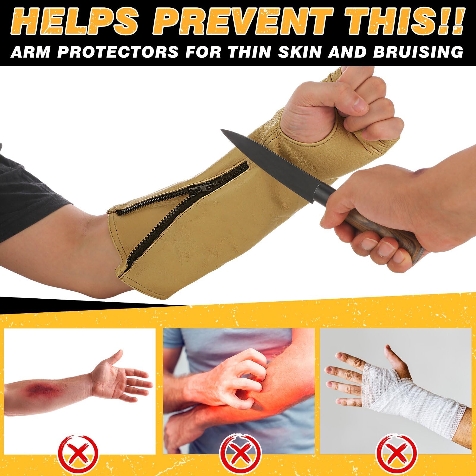 Suhine 2 pares de protectores de brazo de cuero para soldadura, mangas de trabajo resistentes a los cortes, protectores de brazo para piel fina, moretones, hombres y mujeres