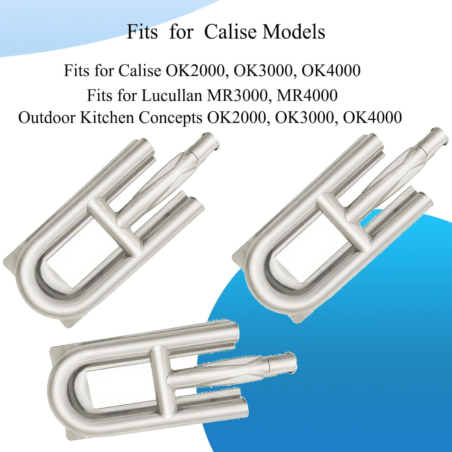 Shengyongh SS10341 (3-Pack) Stainless Steel Burner Replacement for Calise OK2000, OK3000, OK4000; Lucullan MR3000, MR4000; Outdoor Kitchen Concepts OK2000, OK3000, OK4000