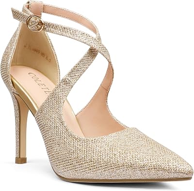 COLETER Womens 4" Pointed Toe DOrsay Pumps Stilettos High Heel Crossed Ankle Strap Dress Shoes