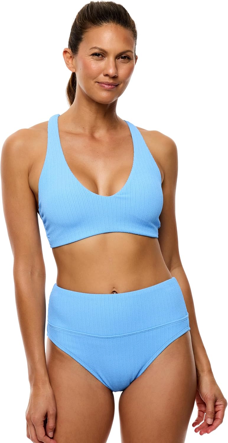 Next by Athena Women's Mini Pucker Rib Bralette Bikini Swimsuit Top