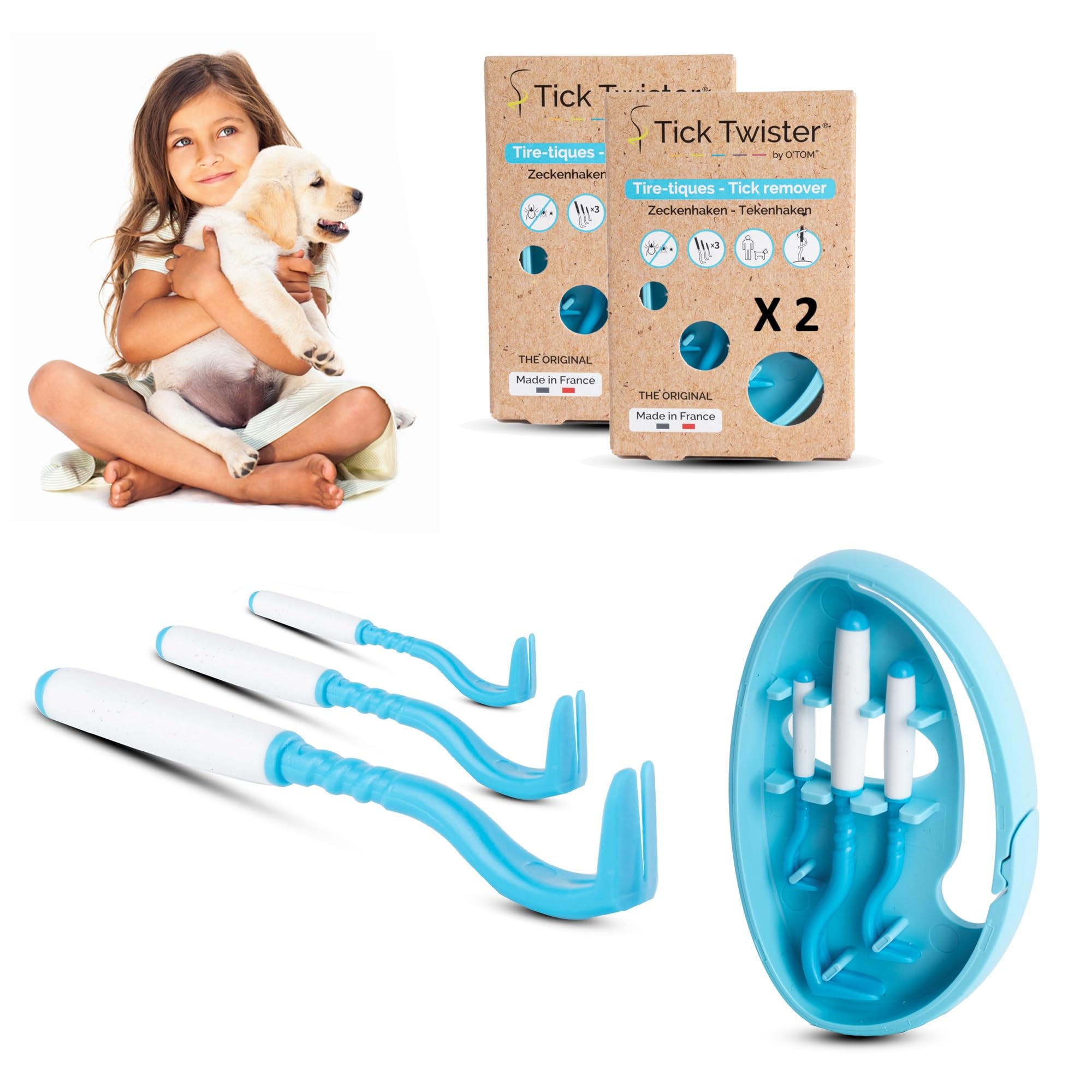 Tick Twister 3 Zeckenhaken für Hunde, Katzen und Menschen – Zeckenzange 3er Set mit Aufbewahrungsbox Sicheres Entfernen ohne Schmerzen – Ideal für Outdoor-Aktivitäten (Blau, 2er-Set)