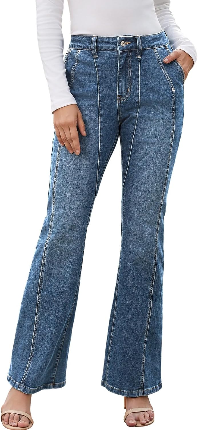 Astylish Women's Trendy Wide Leg Jeans High Waisted Stretchy Ankle Bootcut Jeans Straight Denim Pants with Slanted Pockets - Image 5