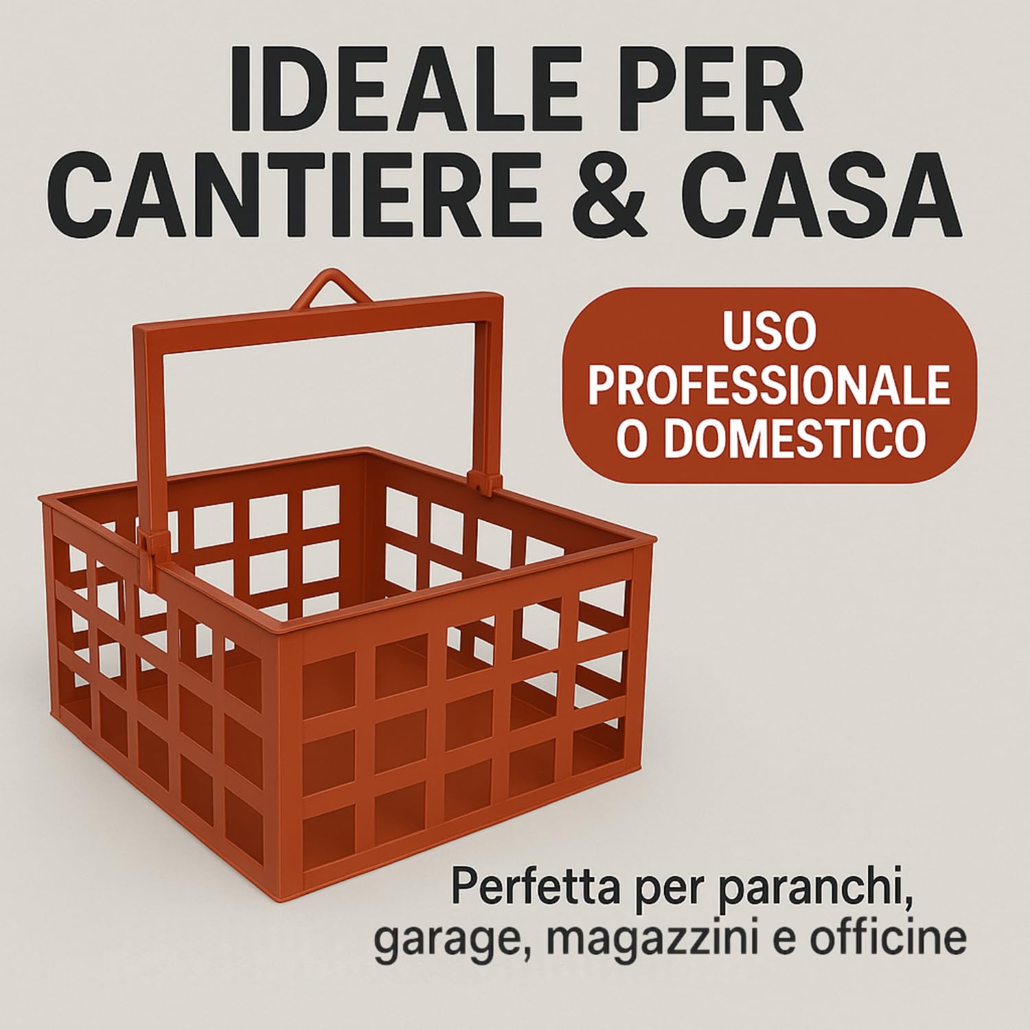 Cesta para montacargas 50x70 cm, fabricada en Italia - Cesta de chapa para grúa, Altura 30 cm Capacidad 105 lt/150 kg – Baúl portaherramientas para uso en construcción - Resistente a los golpes