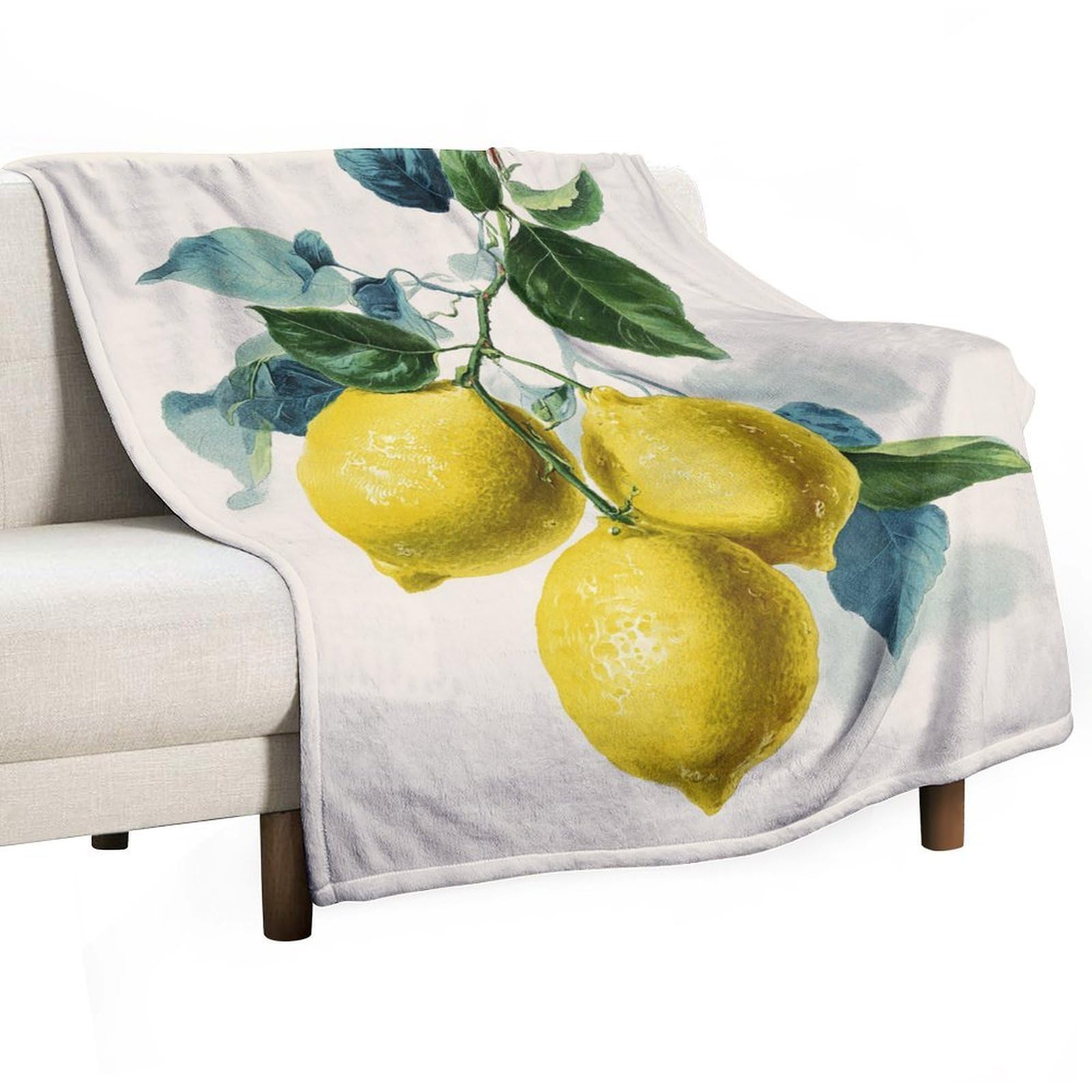 Couverture anti-boulochage vintage aux motifs feuilles et citrons pour canapé et lit 130x150