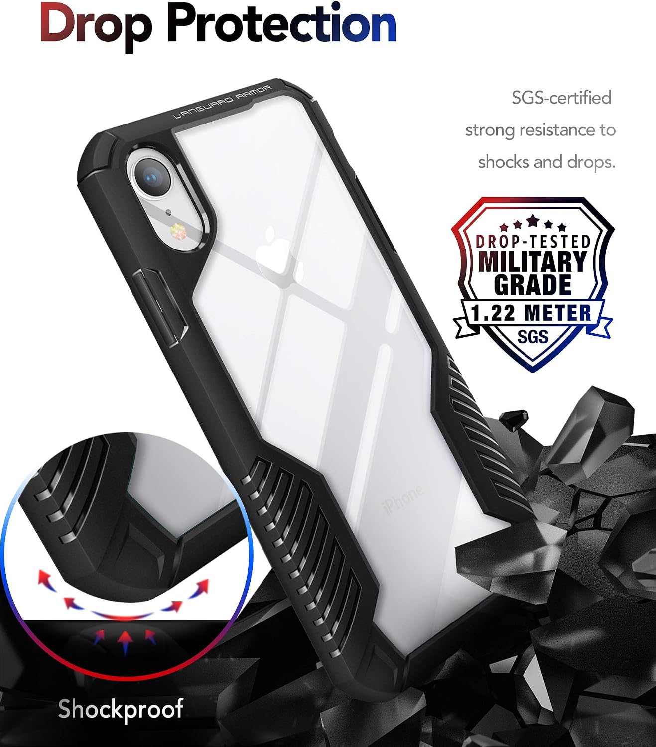MOBOSI Vanguard Armor Compatible with iPhone XR Case, Rugged Cell Phone Case, Heavy-Duty Military Grade Shockproof Drop Protection Cover Compatible with iPhone XR Phone Case 6.1 Inch 2018(Matte Black)