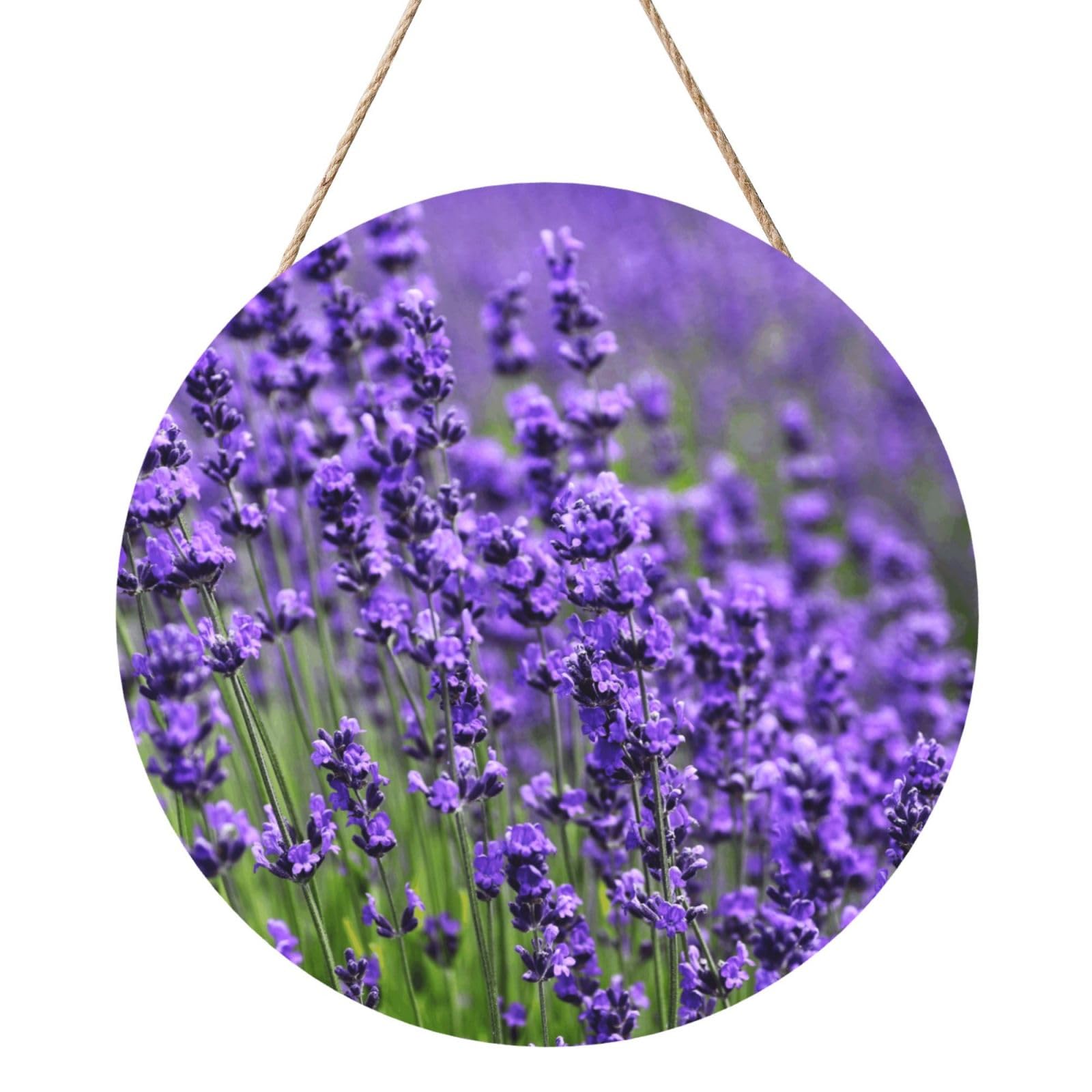 InOmak Purple Lavender, Round Wood Panel Painting 12 in, Wall Hanging Painting For Home