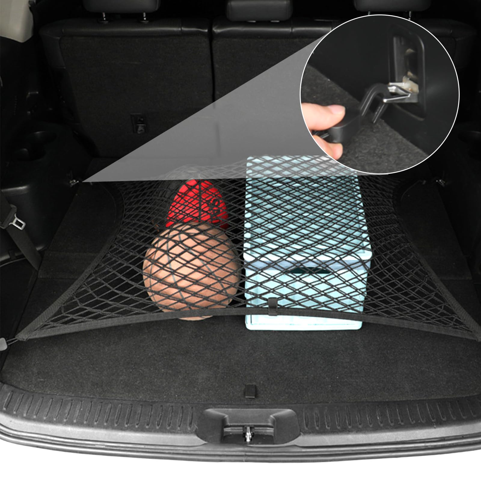 Rete Ferma Bagagli Per Auto 110x60 Cm Con 4 Ganci – Separatore Per Bagagliaio Universale, Nylon Elastico, Per Auto, SUV E Furgoni