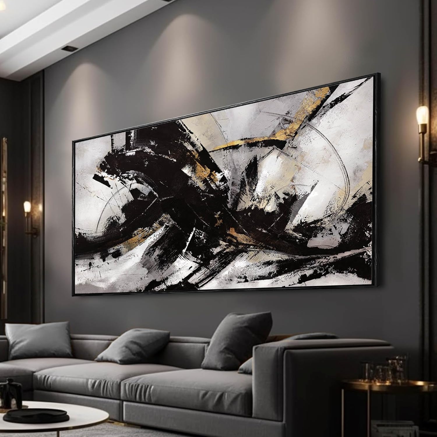 Kureful Abstract Black Wall Art, 29'x58', Canvas on Wood Frame, Graffiti Style, Lightweight, Easy to Hang, Perfect for Living Room, Bedroom, Office 29"x58" Abstract Black