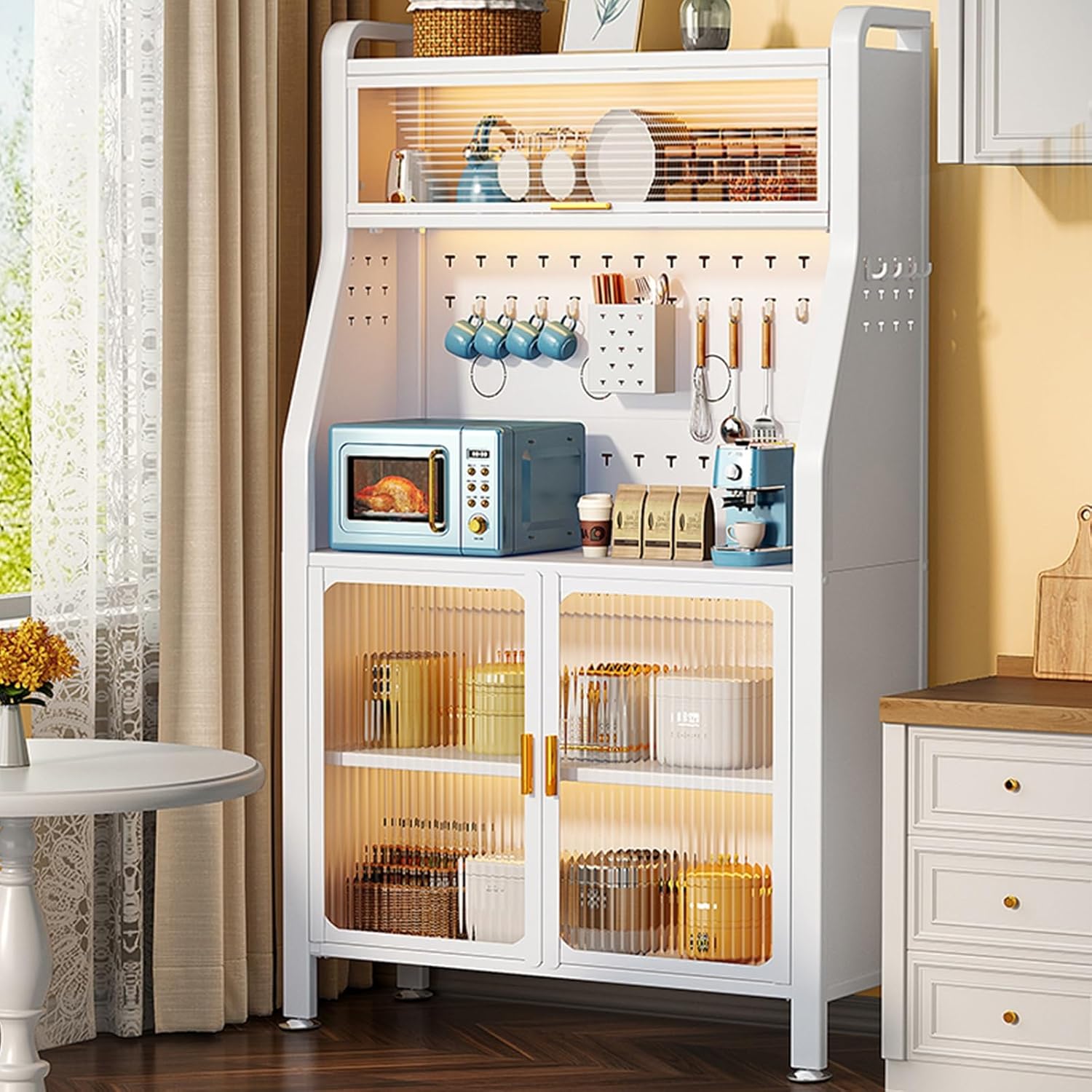 5-Tier Heavy Duty Metal Kitchen Storage Cabinet & Appliance Rack, 34in Organizer for Spices, Dishes, Pots & Pans - Space-Saving Kitchen Storage Solution