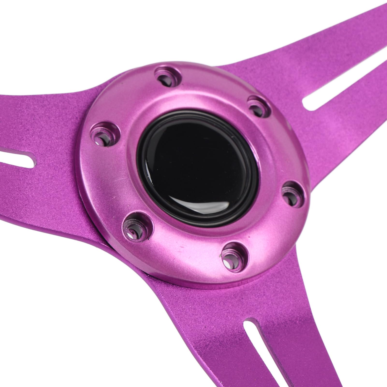 14-calowa Kierownica Samochodowa, Szprychy ze Skóry PU i Aluminium Wygodny Uchwyt Kierownica do Gier Wyścigowych Drift z Przyciskiem Klaksonu na 6-otworowy Adapter Piasty (PURPLE)