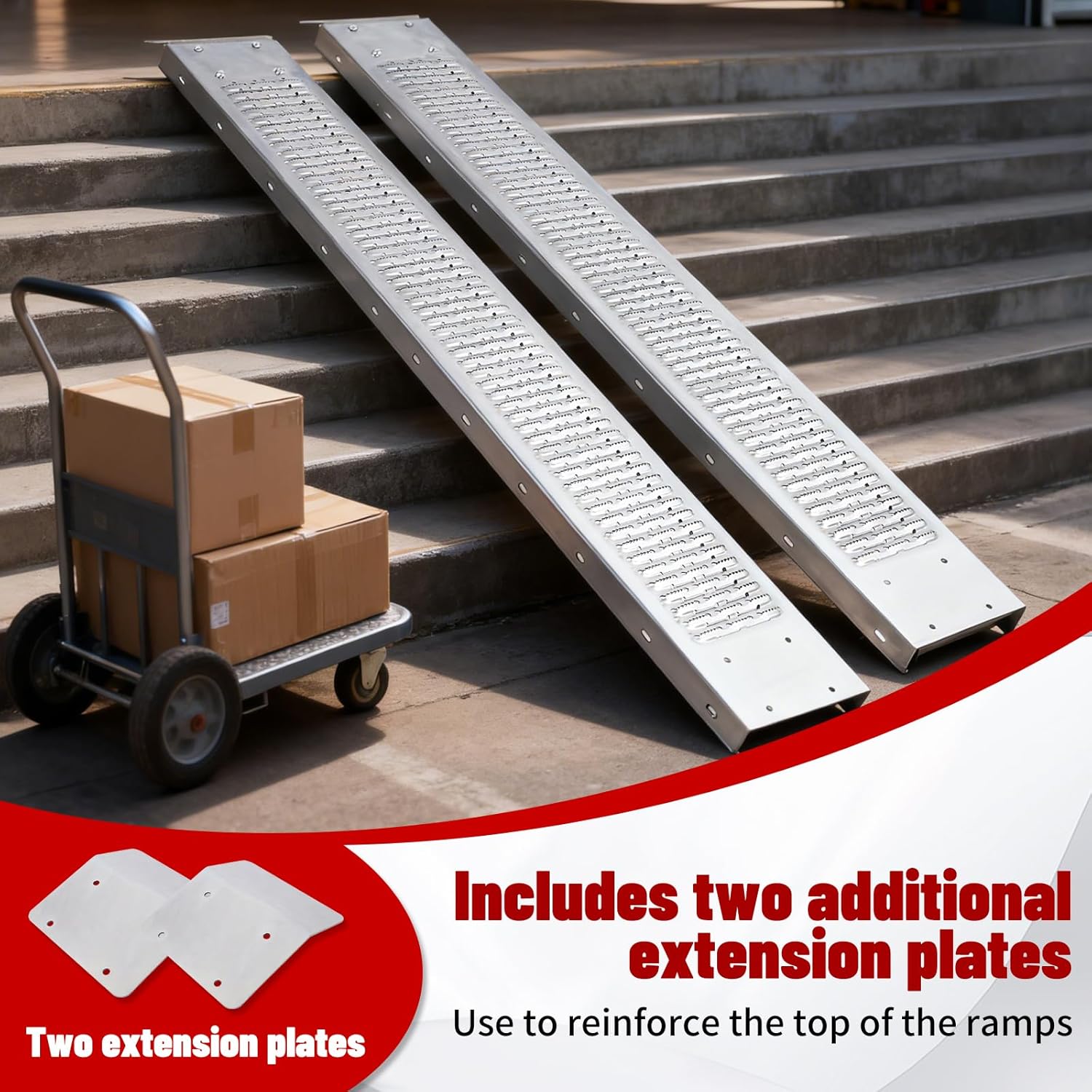 Heavy Duty Steel Loading Ramps (2-Pack) - 77" Long, 960 LBS Capacity - Essential Pickup Truck Loading Ramp for ATV, Quad, Lawn Mower, Dirt Bike, and Trailer, Enhanced Traction Ramp