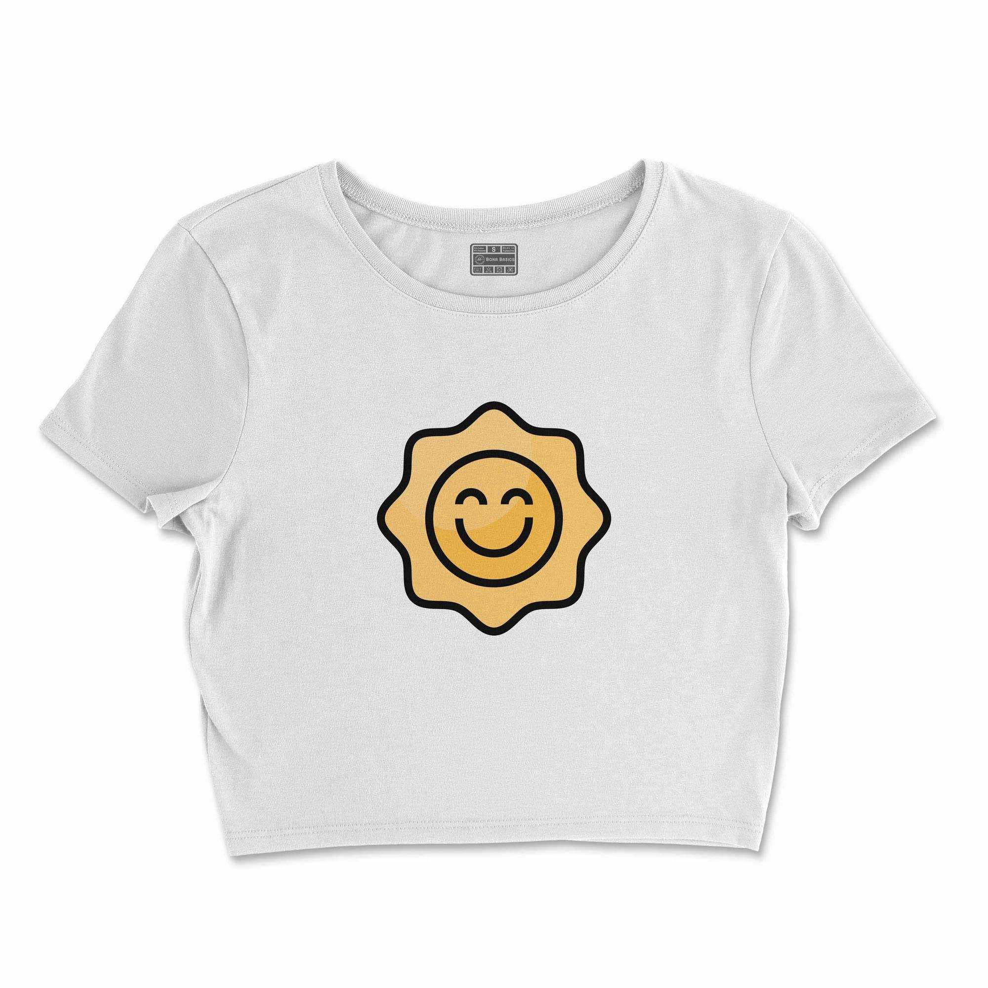 Bona Basics, Digitally Printed, Women's Basic Crop-Top,%100 Cotton, White, Casual, Women's Tops, Size: L