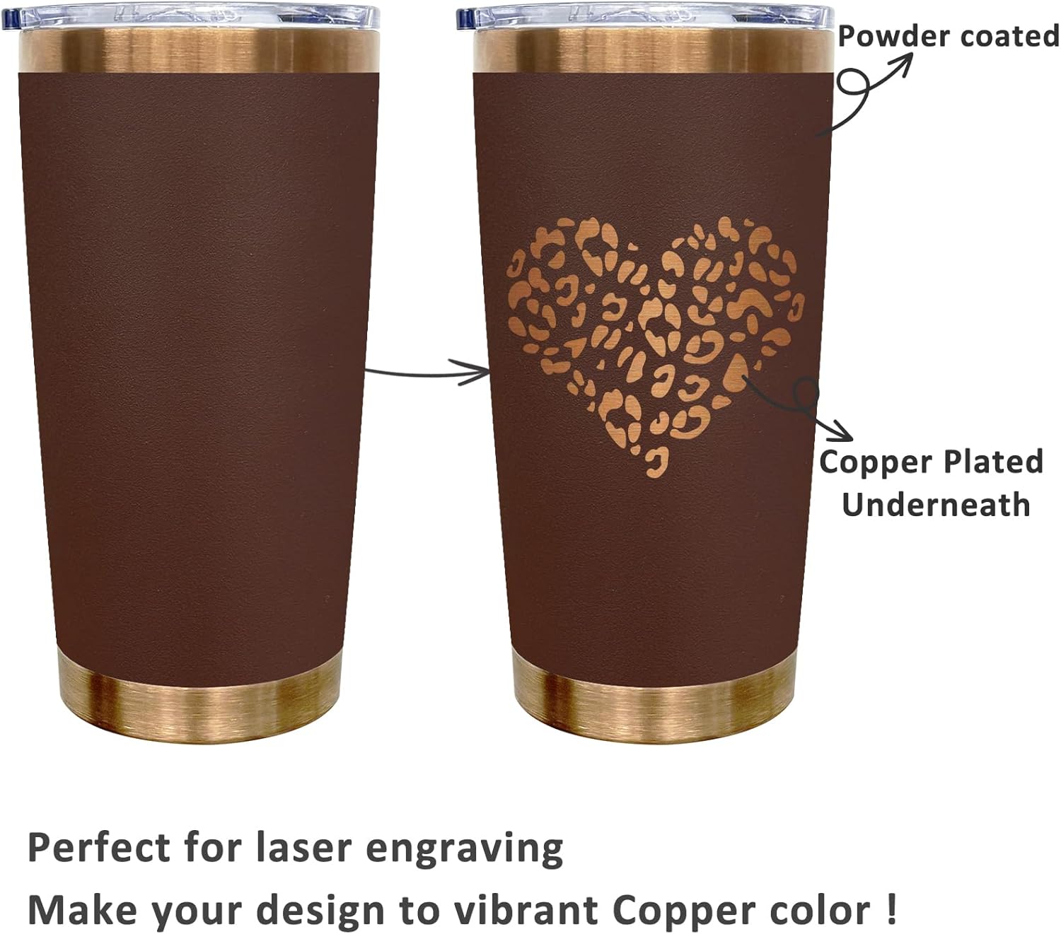 20 oz Tumblers Stainless Steel Tumbler with Lid and Straw Insulated Coffee Mug for Laser Graving 26oz Powder Coated Cup(Coffee,1 pack) - Image 5