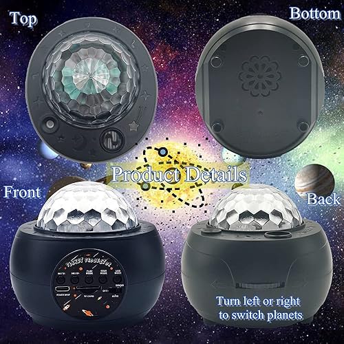 Miniatura 6 de Proyector de luz nocturna de planeta galaxia, luz de estrella de galaxia, altavoz Bluetooth de música, luz multicolor para dormitorio, regalo para