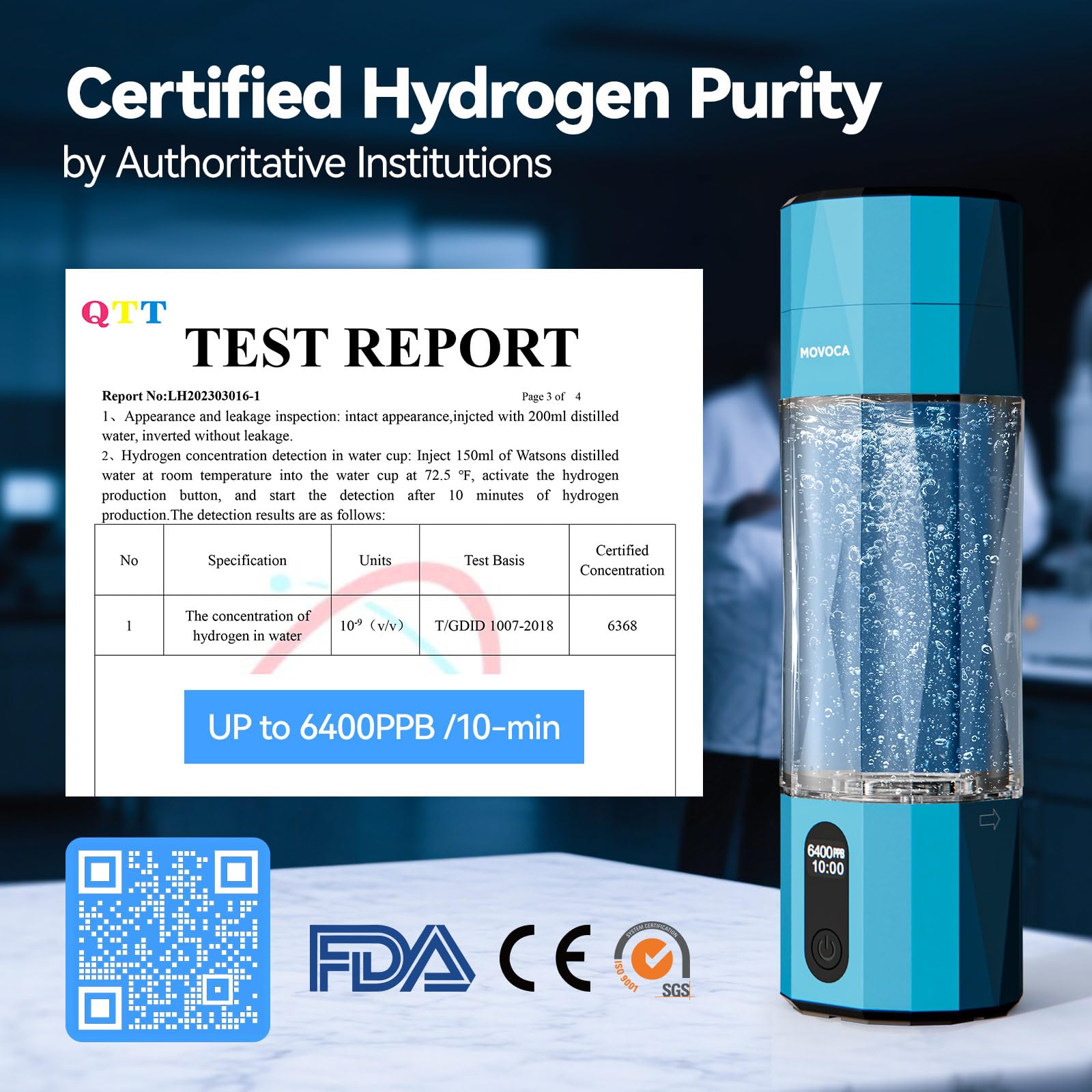 MOVOCA Bottiglia d'acqua a idrogeno, generatore di acqua a idrogeno rapido da 3 minuti con tecnologia SPE PEM, borraccia idro portatile adatta per palestra, ufficio, viaggi, casa, regalo per amici