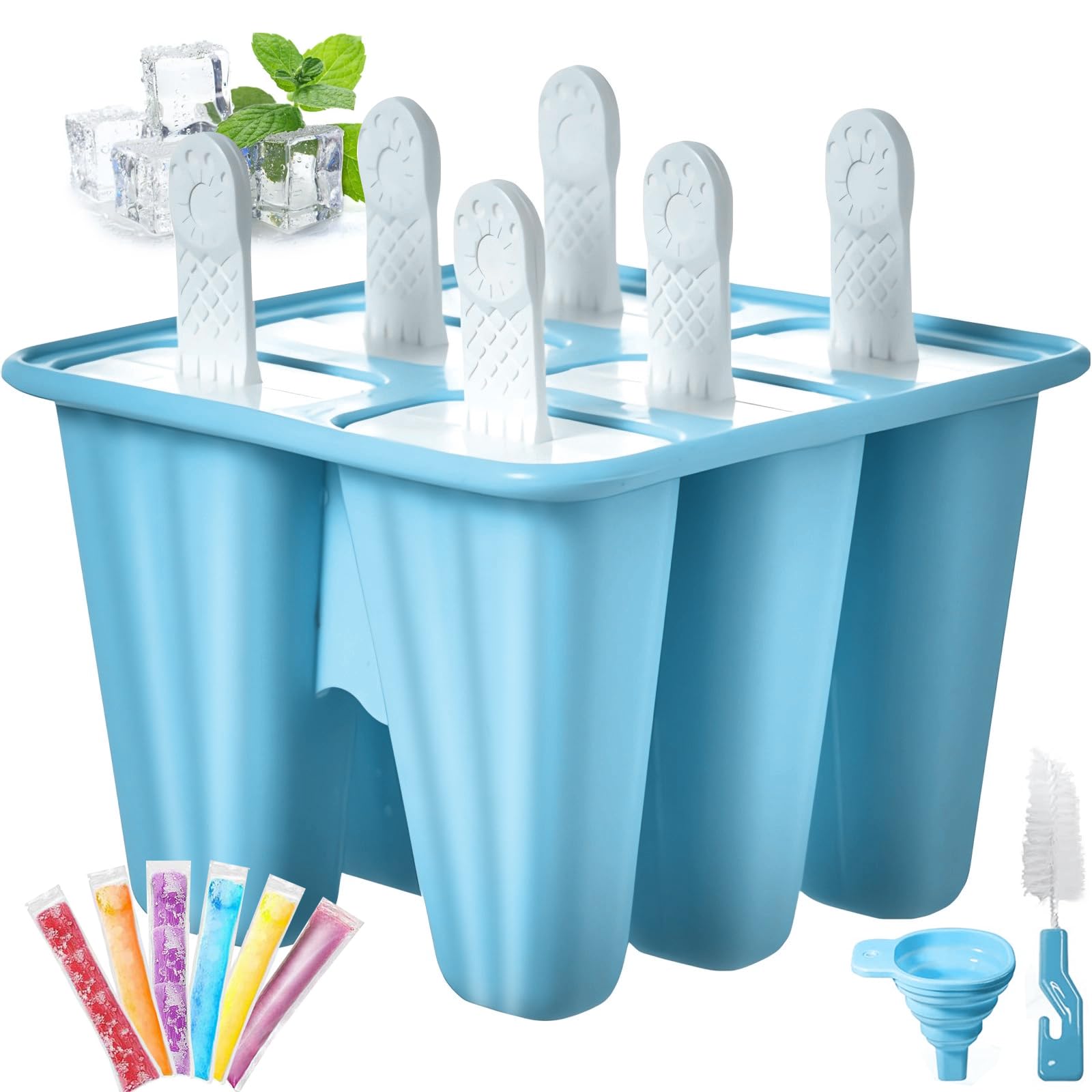 6 cavidades reutilizables,Moldes de silicona para paletas,Reutilizable, Fácil de Desmoldar para Paletas y Helados Caseros (LAN-6)