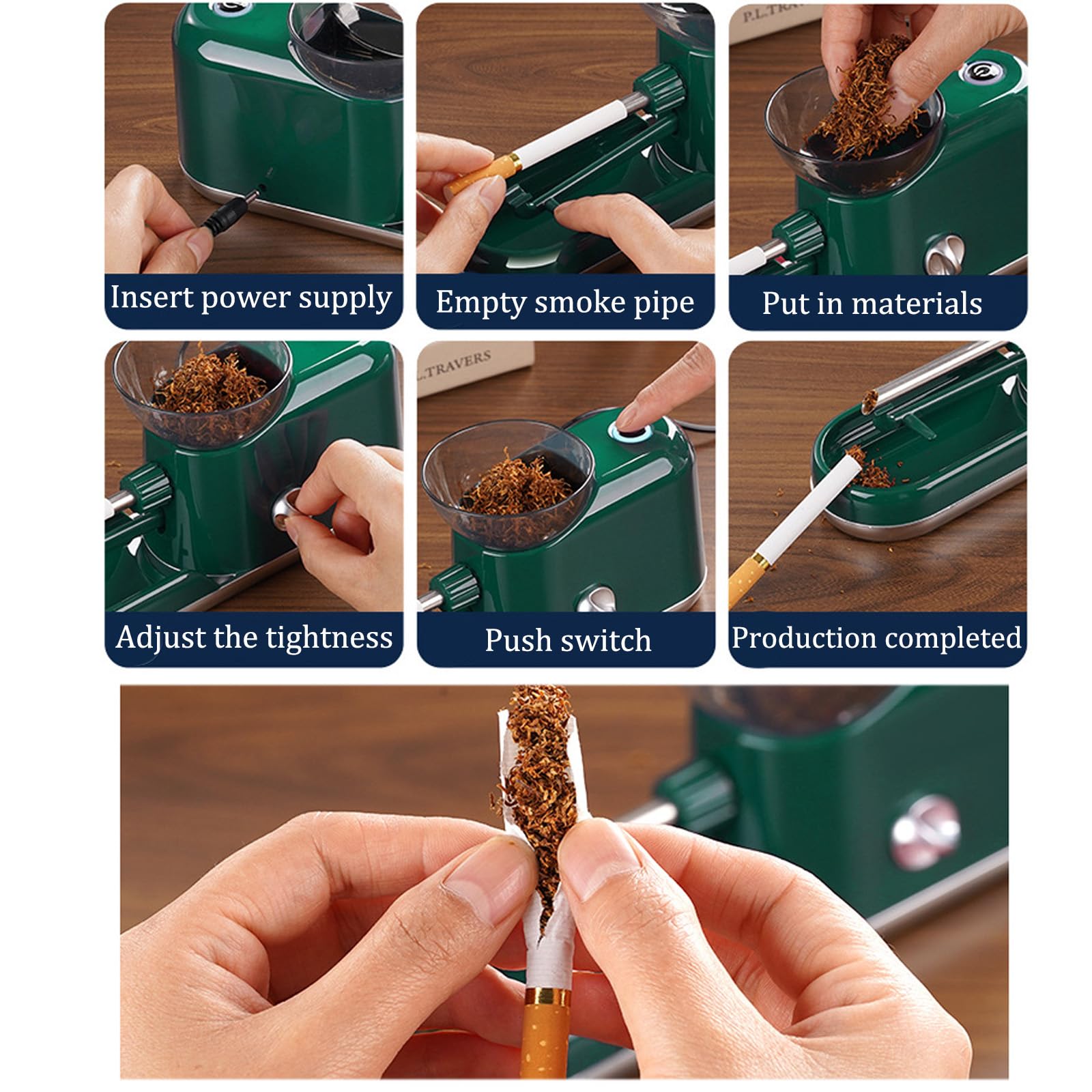 Automatico Della Sigaretta Del Rullo Del Tabacco Delle Macchine di Riempimento Della,Macchinetta Riempitubi Elettrica,Tubo di Sigaretta da 8 mm/6.5 mm,Adatto per i Fumatori da Usare(Color:Verde)