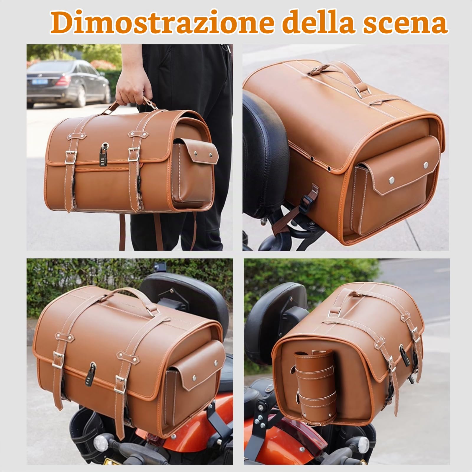 Moto Baule Posteriore per Vespa GTS GTV 250 300, Bauletto Impermeabile, Borse in Pelle Strumenti, Borsa da Sella, B Light Brown