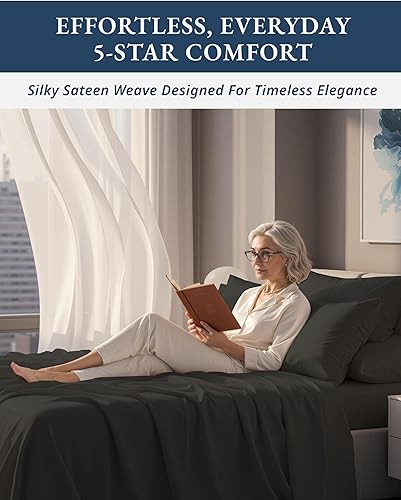 Miniatura 5 de Sábanas 100% de algodón egipcio, tejido satinado sedoso para una cálida comodidad en el invierno, sábanas King con bolsillo profundo de 15 pulgadas,