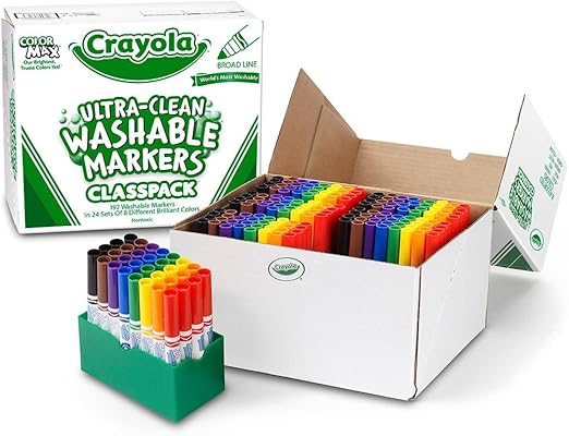 Crayola Ultra Clean Washable Markers, School Supplies Classpack, Broad Line, 8 Colors, Pack of 192