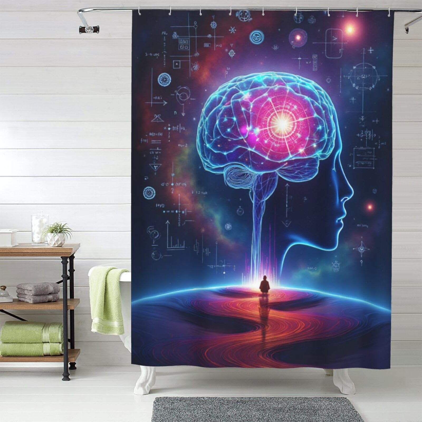Rideau de douche imprimé cerveau cool anti-éclaboussures en tissu résistant lavable 152x183
