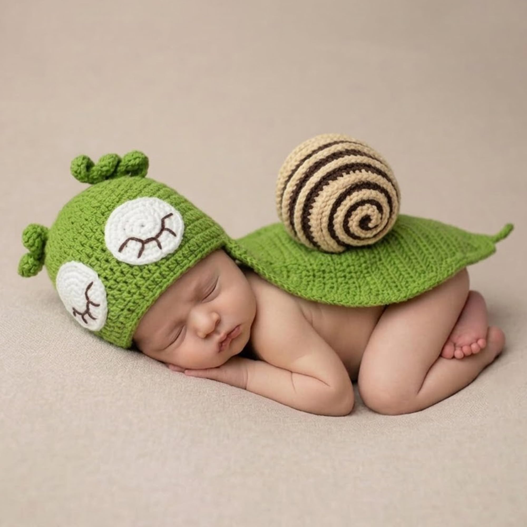 - BabyMoon Snail Crochet New Born Photography Shoot Props Costume (Emerald Green)