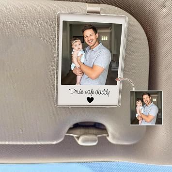 Personalized Sun Visor Picture Clip, Custom Photo Car Visor Clip, Unique Gift for Dad, Mom, Husband, Wife, Girlfriend - Drive Safe Car Accessories for Rearview Mirror, Family Portrait Decoration