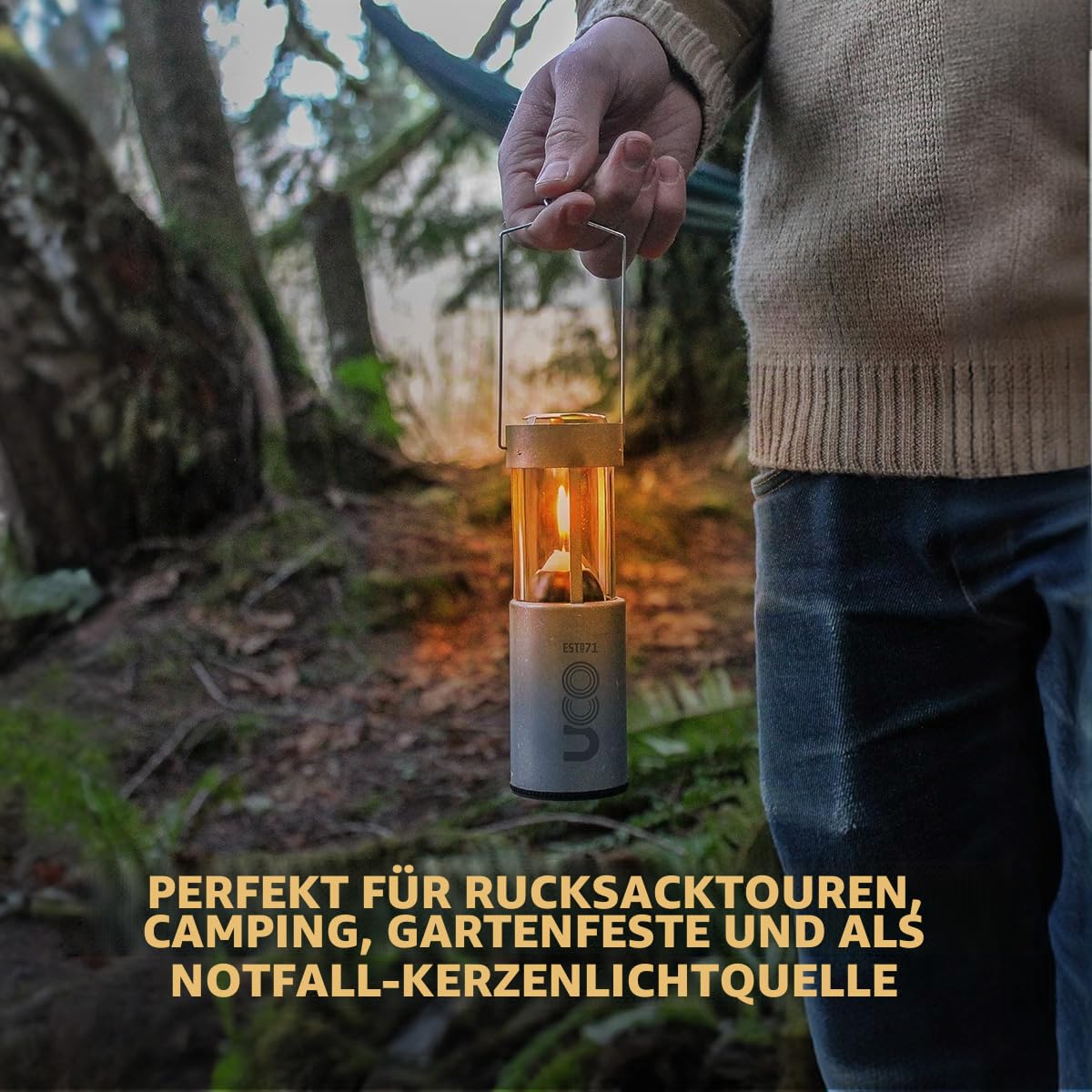 UCO Original Kerzenlaterne, Vorteilspack mit 3 Kerzen und Aufbewahrungstasche, Originalgröße, Aluminium
