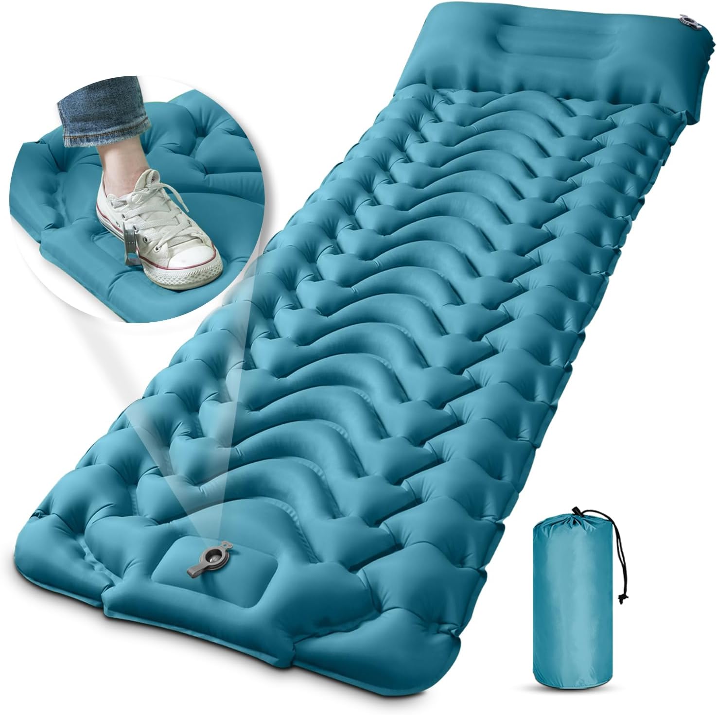 Camping Sleeping Mat, Inflatable Sleeping Pad Foot Press Lightweight Camping Pad for Backpacking Hiking Traveling, Durable Waterproof Air Mattress Compact Camping Pad