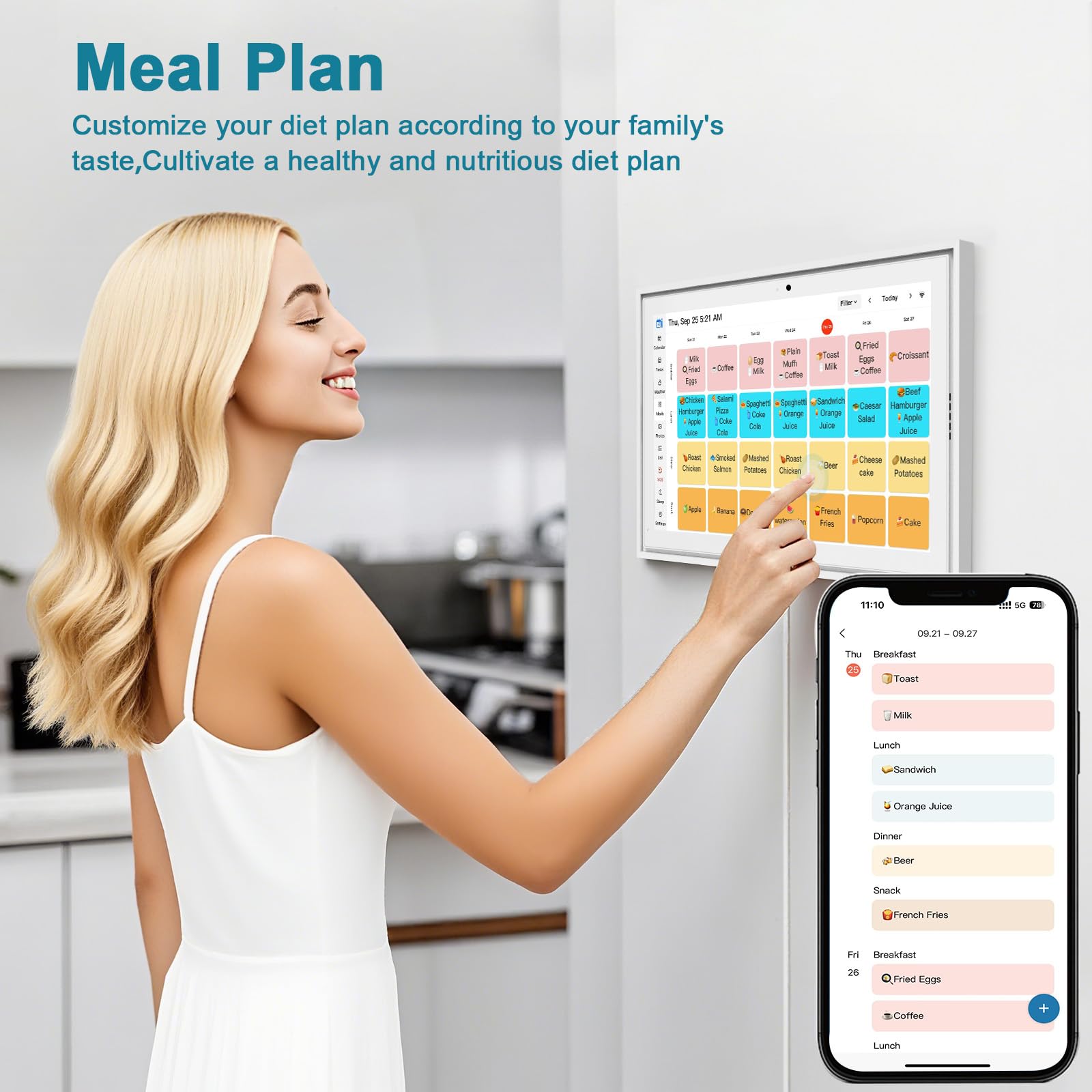 Digitaler Kalender, 39,6 cm (15,6 Zoll), 1080P Full HD, WLAN, interaktiver Touchscreen, intelligenter interaktiver Touchscreen, für Familienplanung und Essensplanung, 32 G KI-Fotorahmen-Funktion