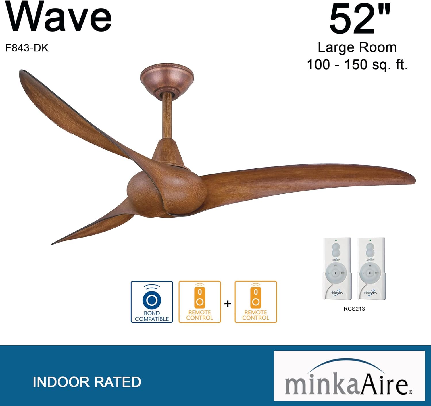 Minka-Aire F843-DK, Wave, 52" Smart Ceiling Fan, Distressed Koa with Additional Remote Control