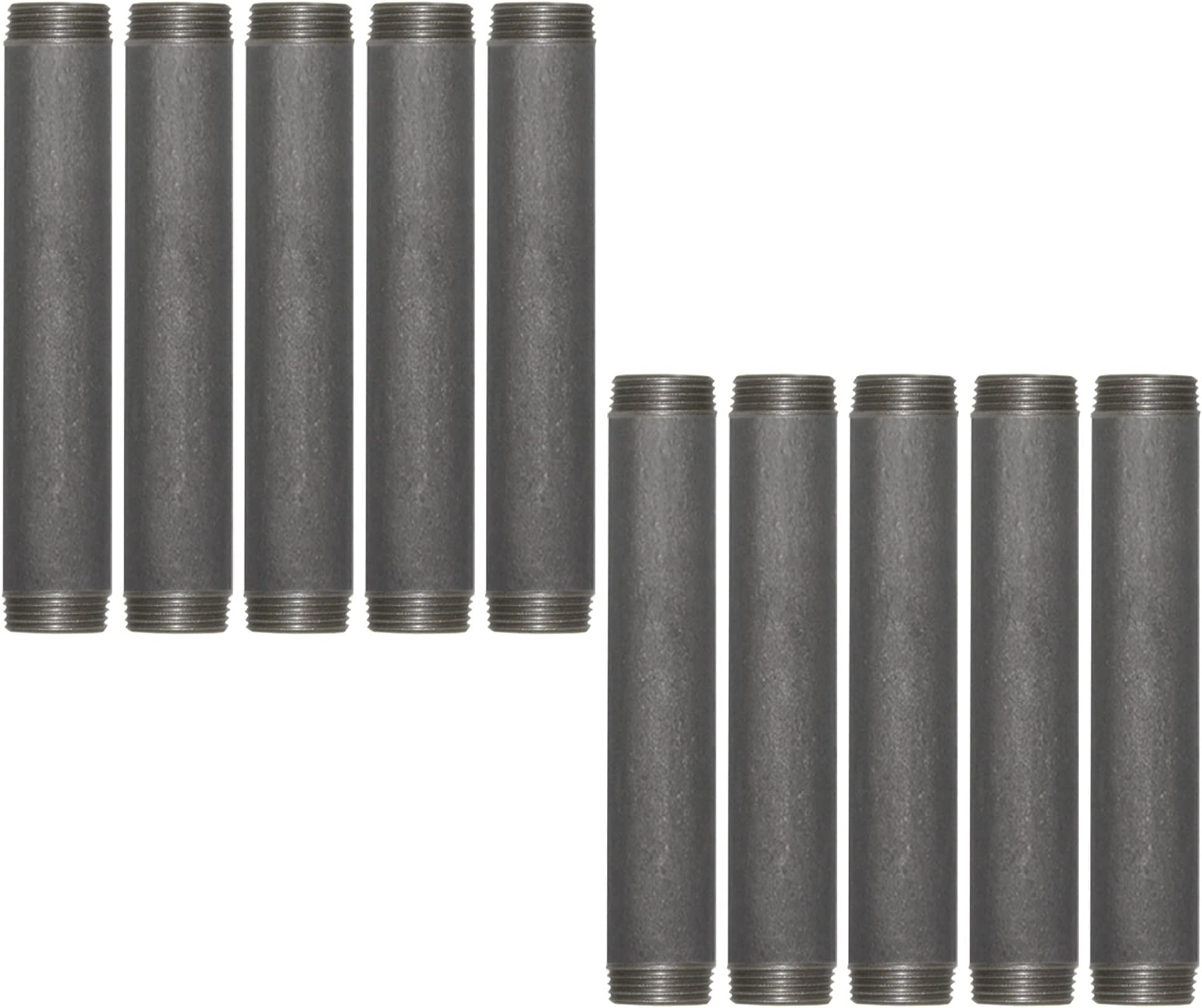 Brooklyn Pipe Sandblast Finish 3/4 x 6 Inch Heavy Duty Furniture Grade Steel Pipe for DIY Shelving and Home Decor Projects, 10 Pack