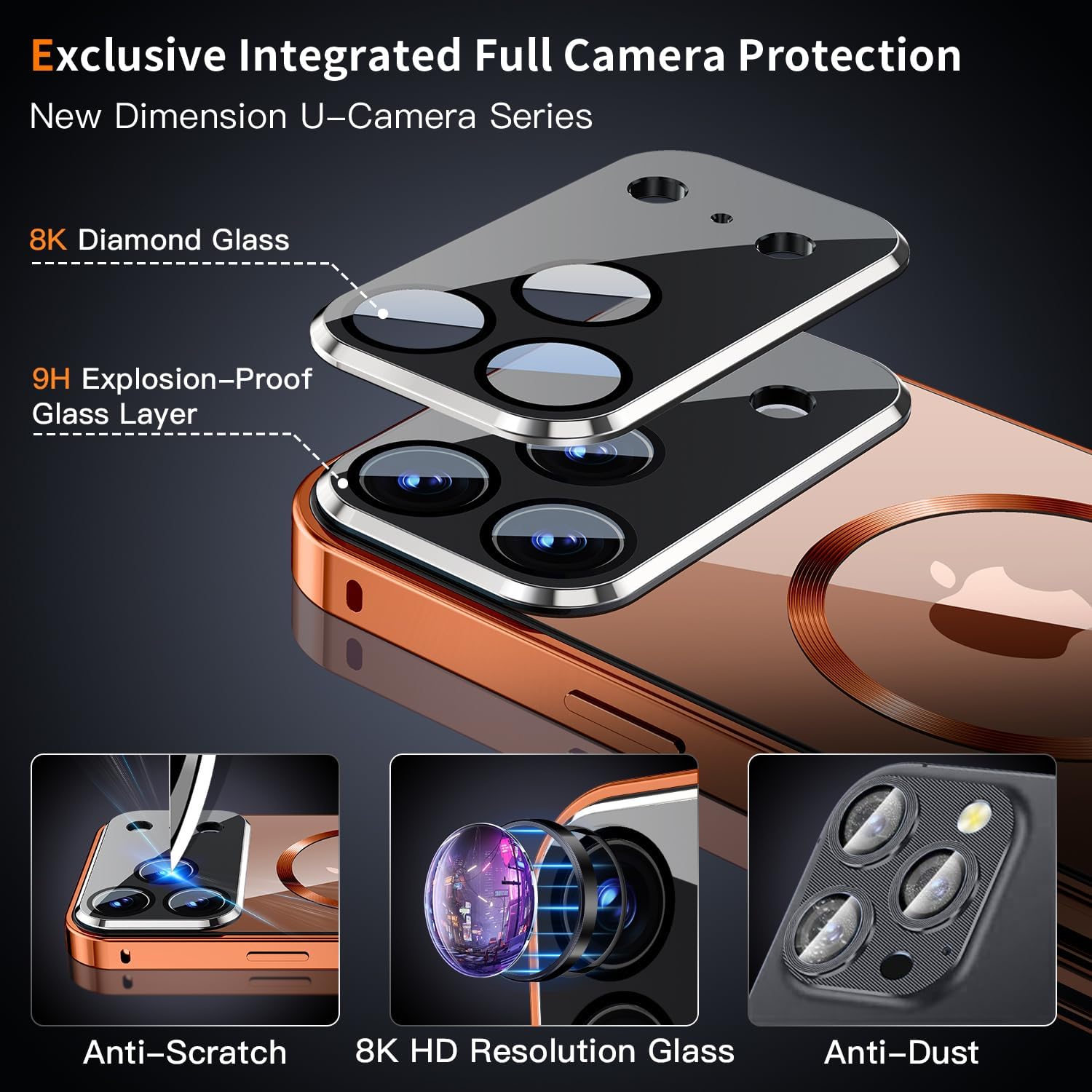 [Full Camera Protection& Mechanical Lock]Magnetic Privacy Case for iPhone 17 Pro Max[Compatible with MagSafe] [CD Metal Ring]Full Body Shockproof Metal Bumper, 9H Anti Peeping Glass Cover-Orange For iPhone 17 Pro Max Orange