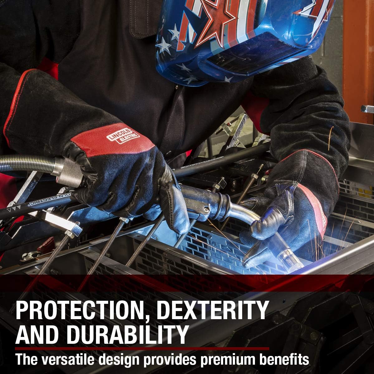 Lincoln Electric Premium Leather MIG Stick Welding Gloves | Heat Resistance & Dexterity| Medium | K2980-M,black, Red