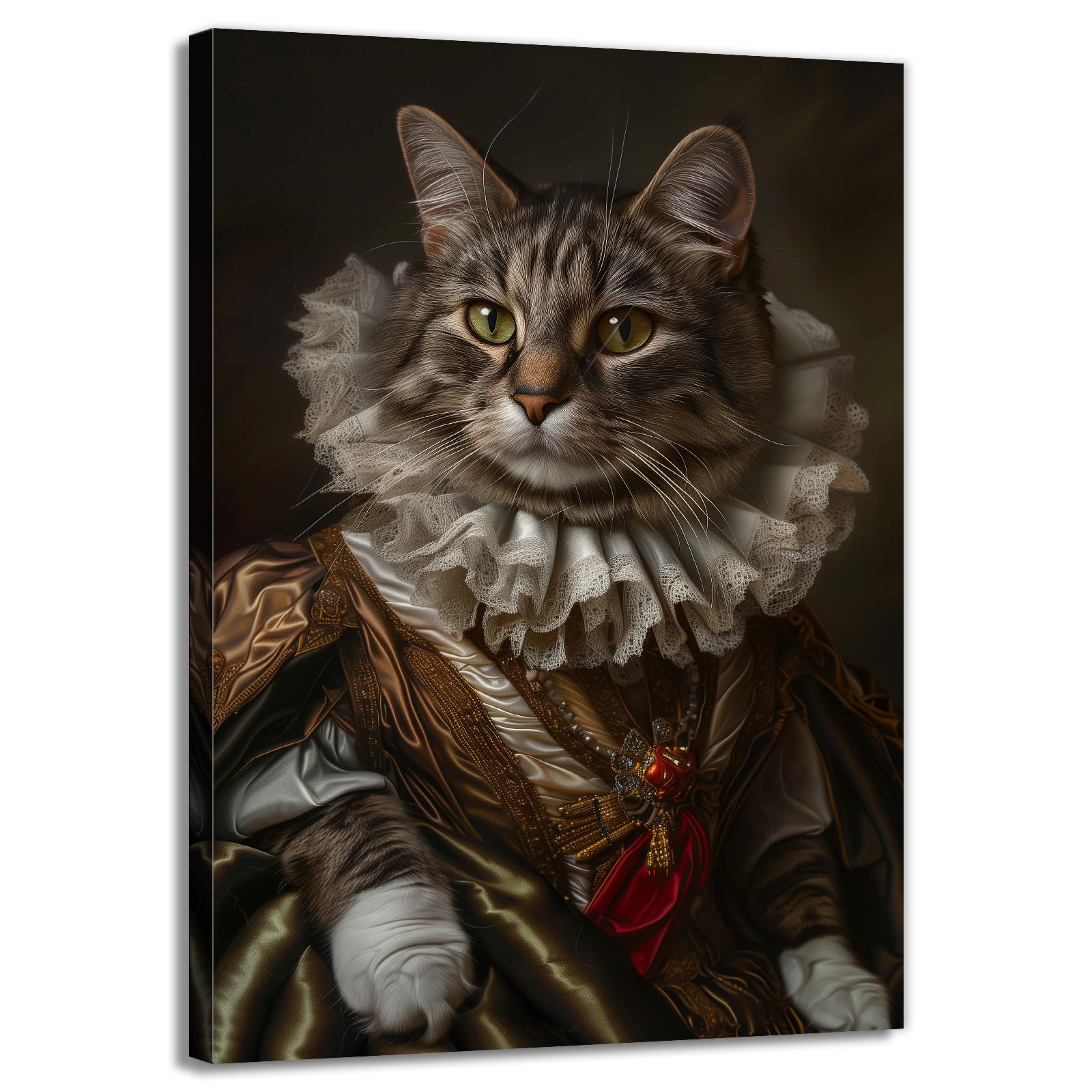 Animal Canvas Wall Art Funny Cat Poster Renaissance Royal Cat Portrait Picture Print for Living Room Bedroom Hallway Decor Framed(Artwork-3,16"x24")