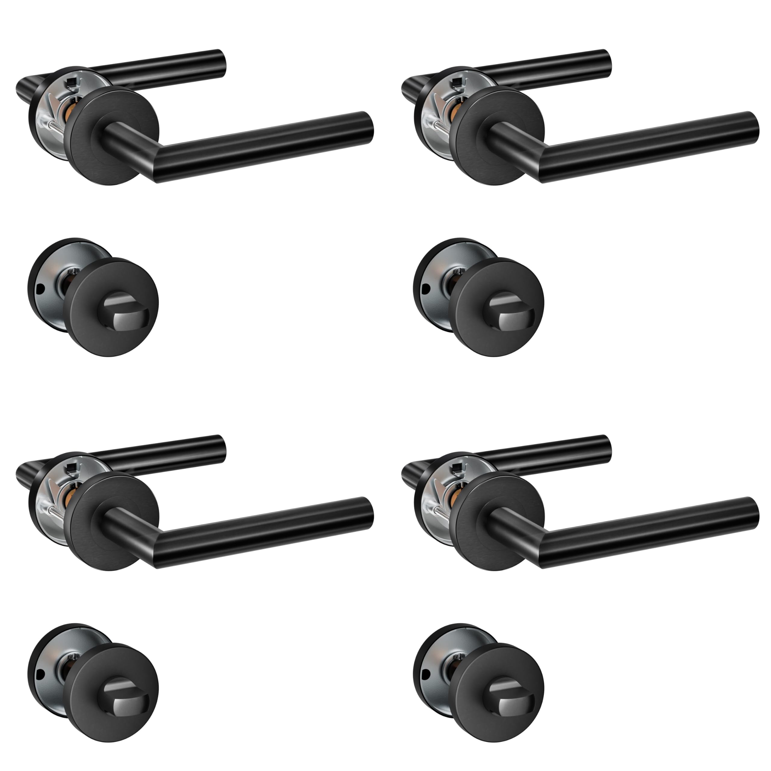 Henyin Black 4 Pack Of Stainless Steel Door Lever Handle With Bathroom Knob,Mortise Door Lock Handle, Color (So2-103Bk-B-4)