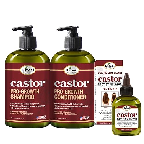 Difeel Juego de 3 piezas de Castor Pro-Growth para el crecimiento del cabello juego de limpieza y tratamiento, incluye champú de 12 onzas,