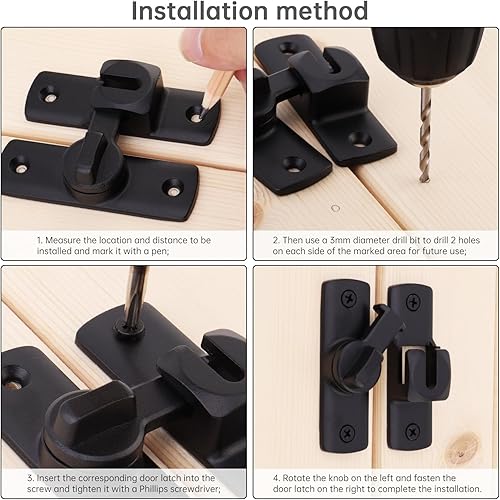 Miniatura 5 de Paquete de 2 cierres para puerta de granero, cerradura de puerta de ángulo recto de aleación de zinc de 90180 grados, herrajes de bloqueo deslizante