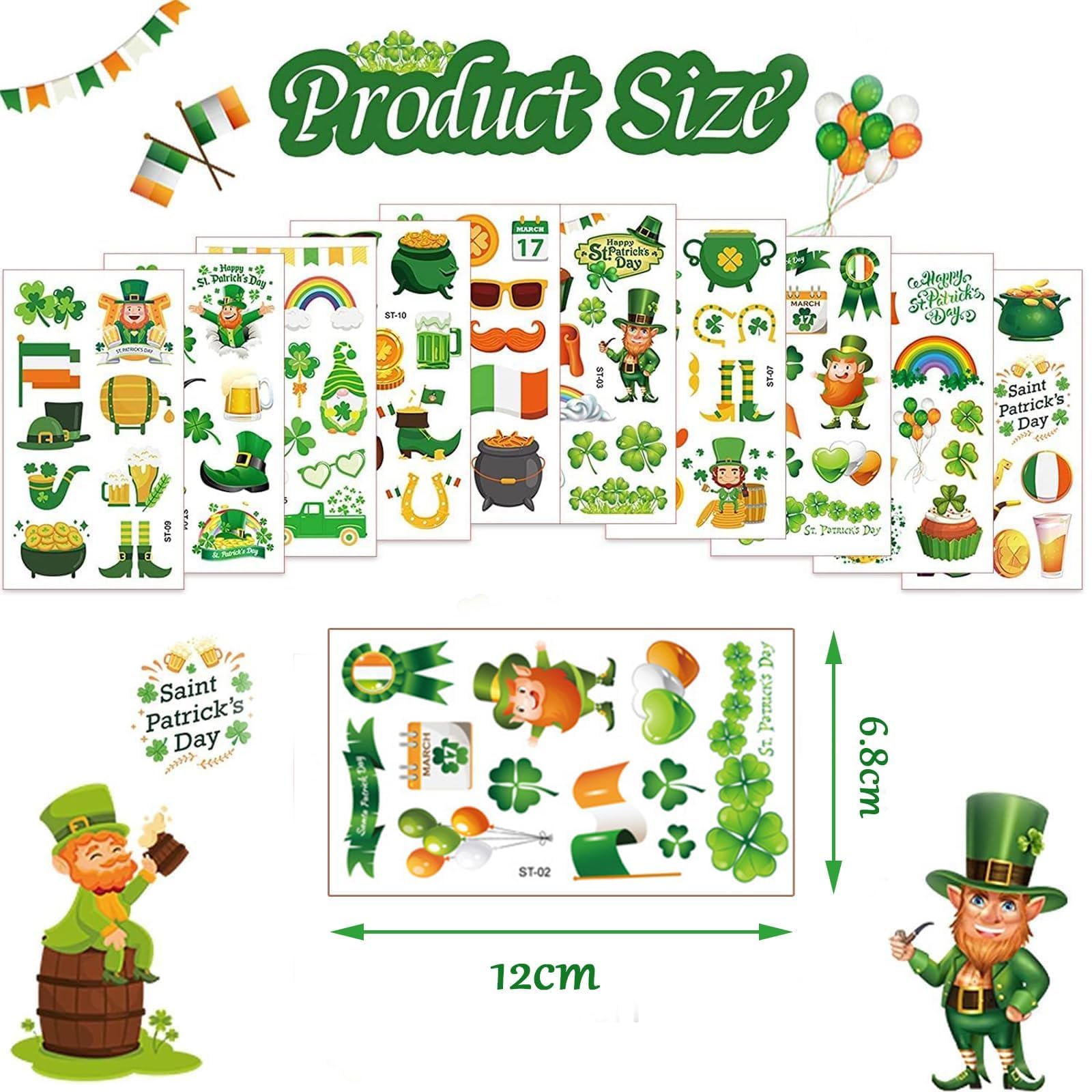 Tsathoggua107 Styles St Patricks Day Decorations Temporary Tattoos, 10 Sheets St. Patrick's Day Tattoo Stickers - Image 2