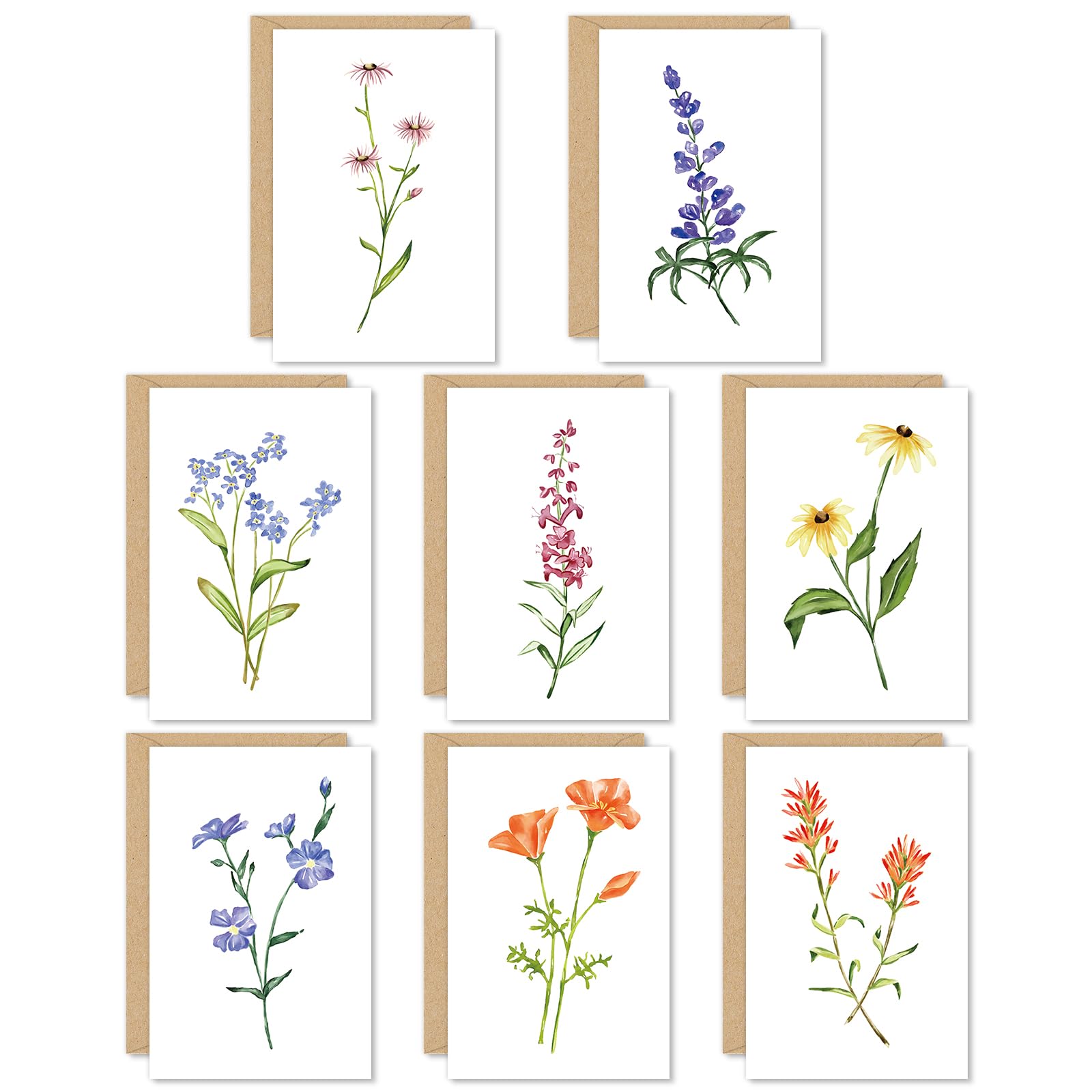 FYSUIMU 40 Pack Floral Greeting Cards Bulk 8 Design Flower Note Cards with Kraft Envelopes Stickers Botanical Thank You Blank Cards for Birthday