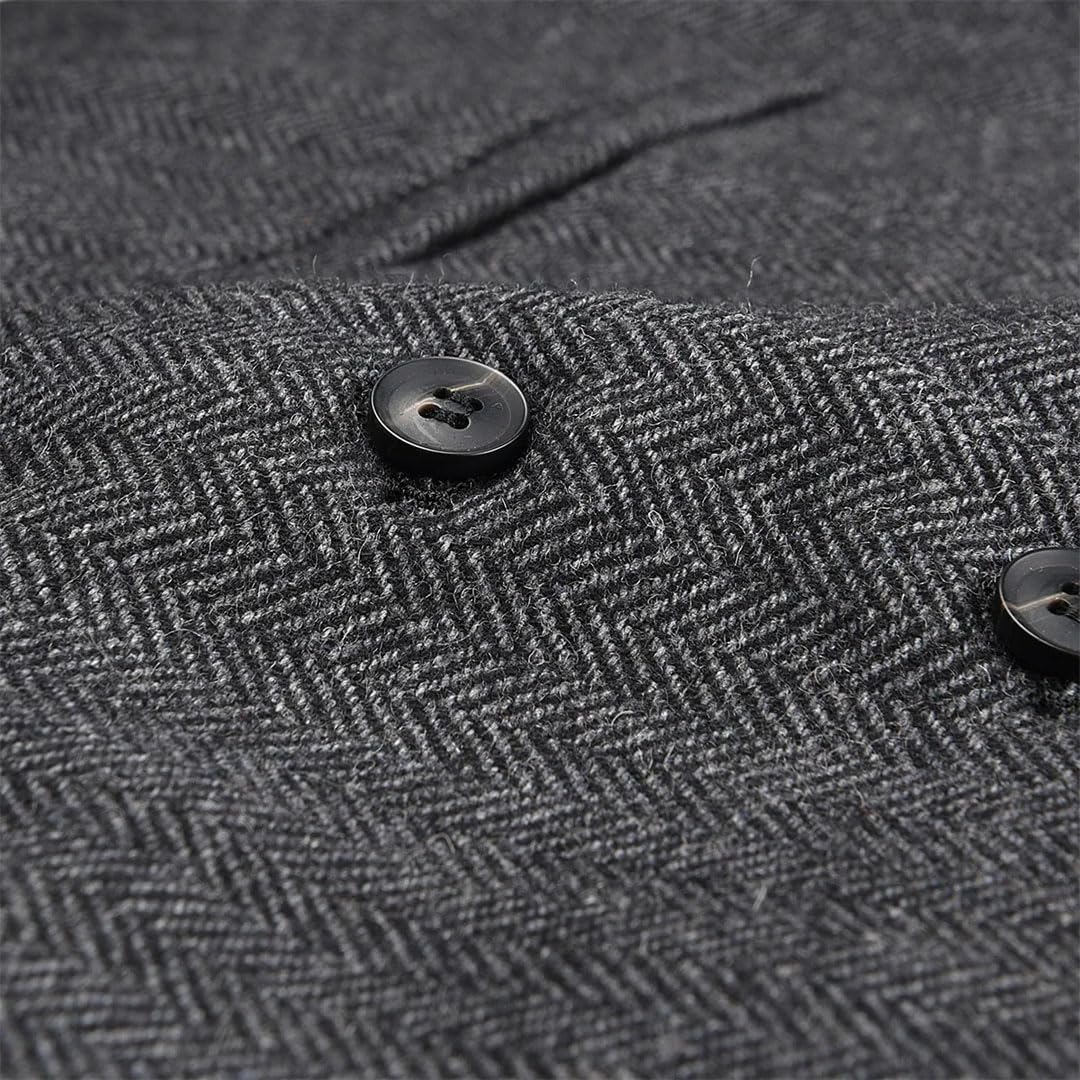 Men's Four-Season Casual Tweed Wool Blend Suit Vest Single-Breasted Slim-Fit Formal Vest